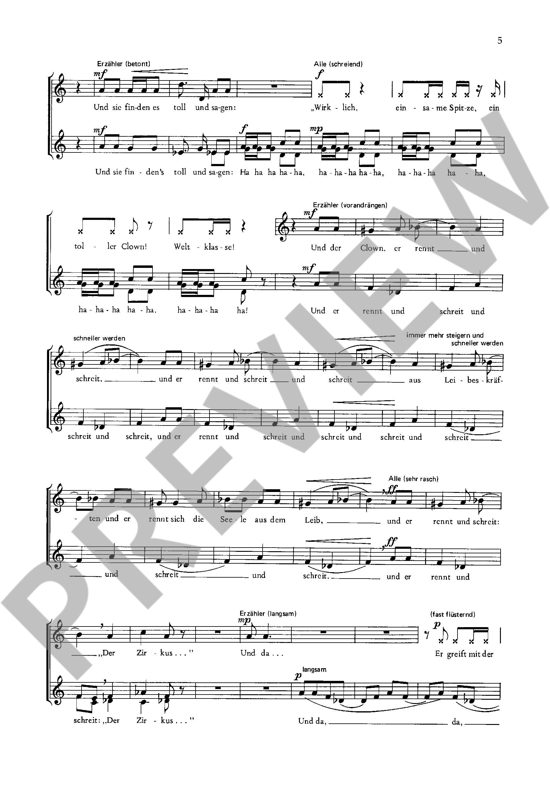 Sample 3 : Woll, Erna : Ballad of the clown,  - female choir (SSA) - Schott Digital