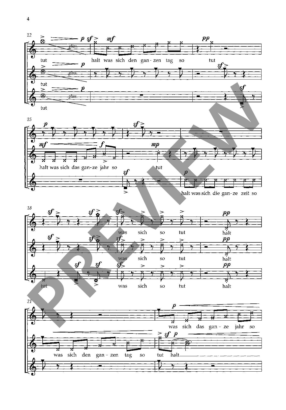 Sample 3 : Borboudakis, Minas : Report, "Was sich den ganzen Tag so tut" - female choir (SSA) a cappella - Scho