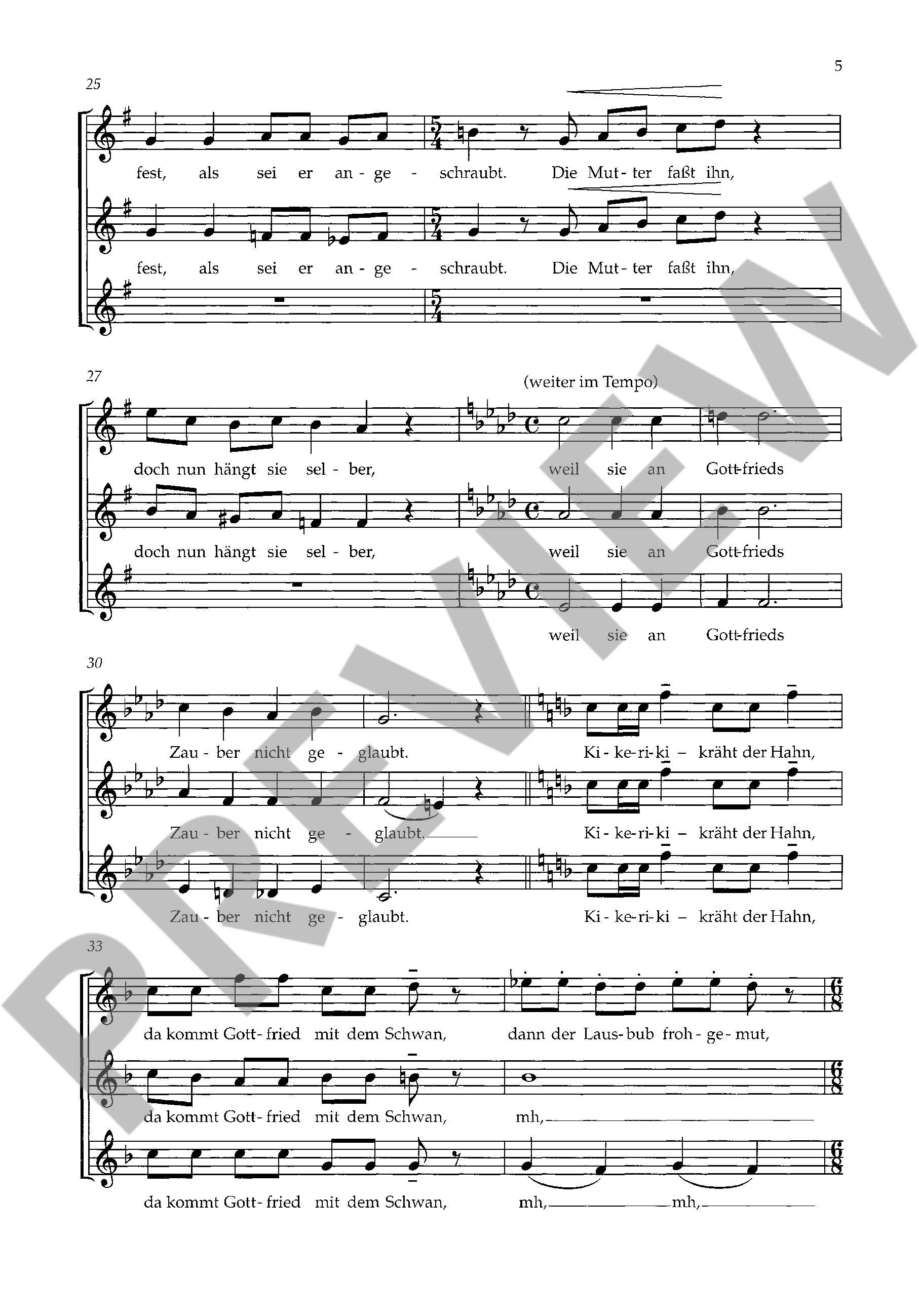 Sample 1 : Knebel, Joerg-Ulrich : Swan, hold fast, Grotesque tale - children's choir (SSA) - Schott Digital