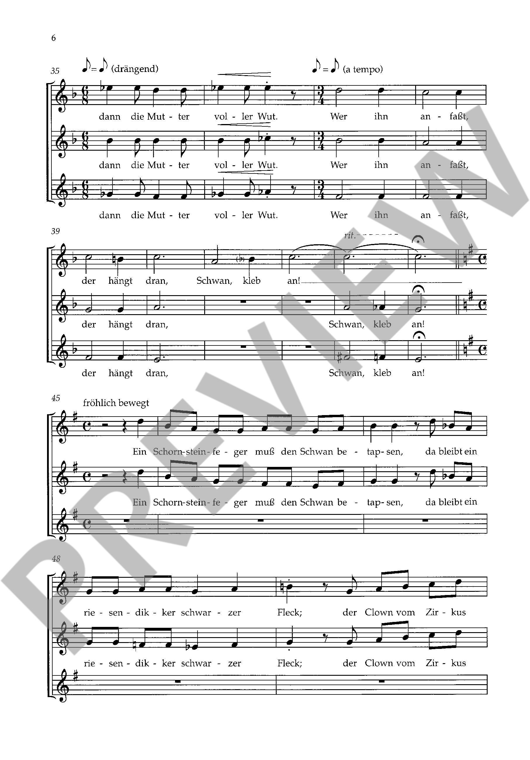 Sample 4 : Knebel, Joerg-Ulrich : Swan, hold fast, Grotesque tale - children's choir (SSA) - Schott Digital