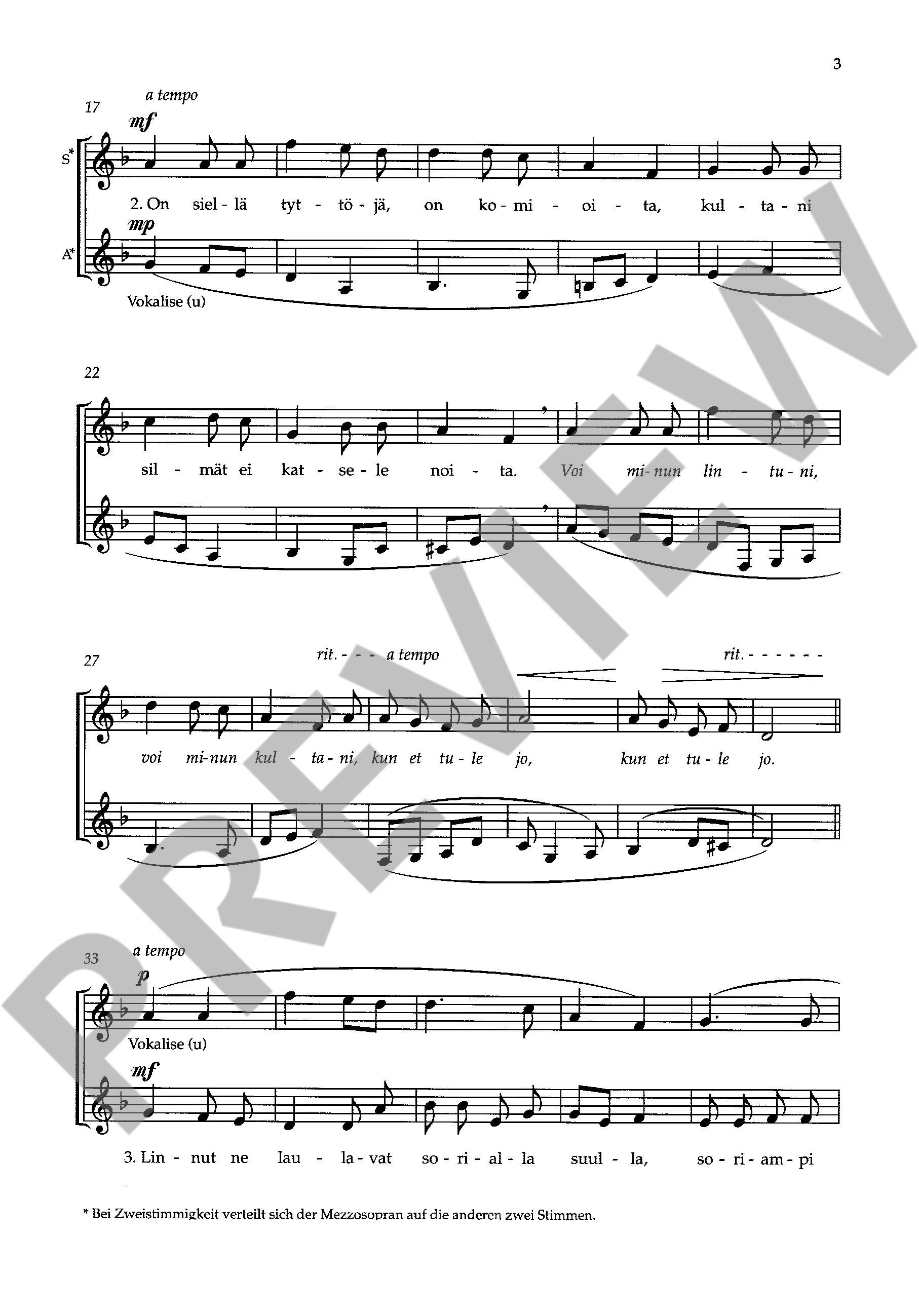 Sample 2 : Zimpel, Sylke : Three European folksongs,  - female choir (SSAA) - Schott Digital