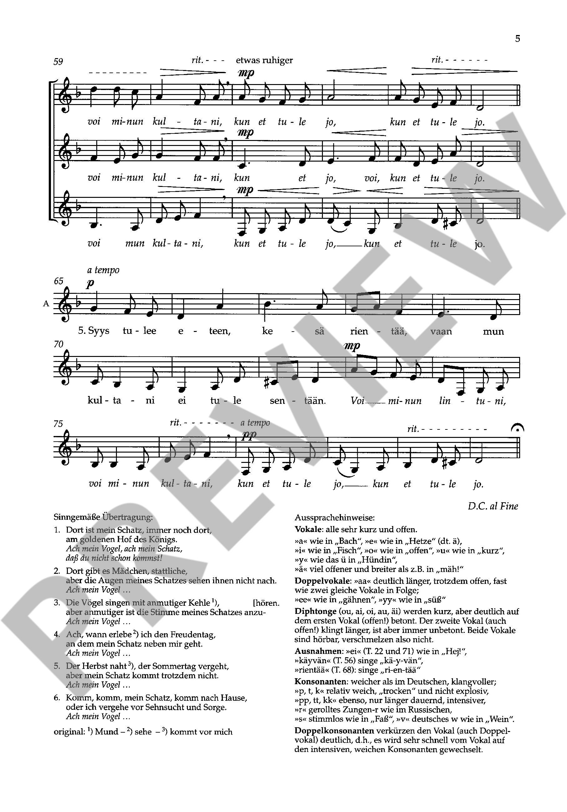 Sample 4 : Zimpel, Sylke : Three European folksongs,  - female choir (SSAA) - Schott Digital