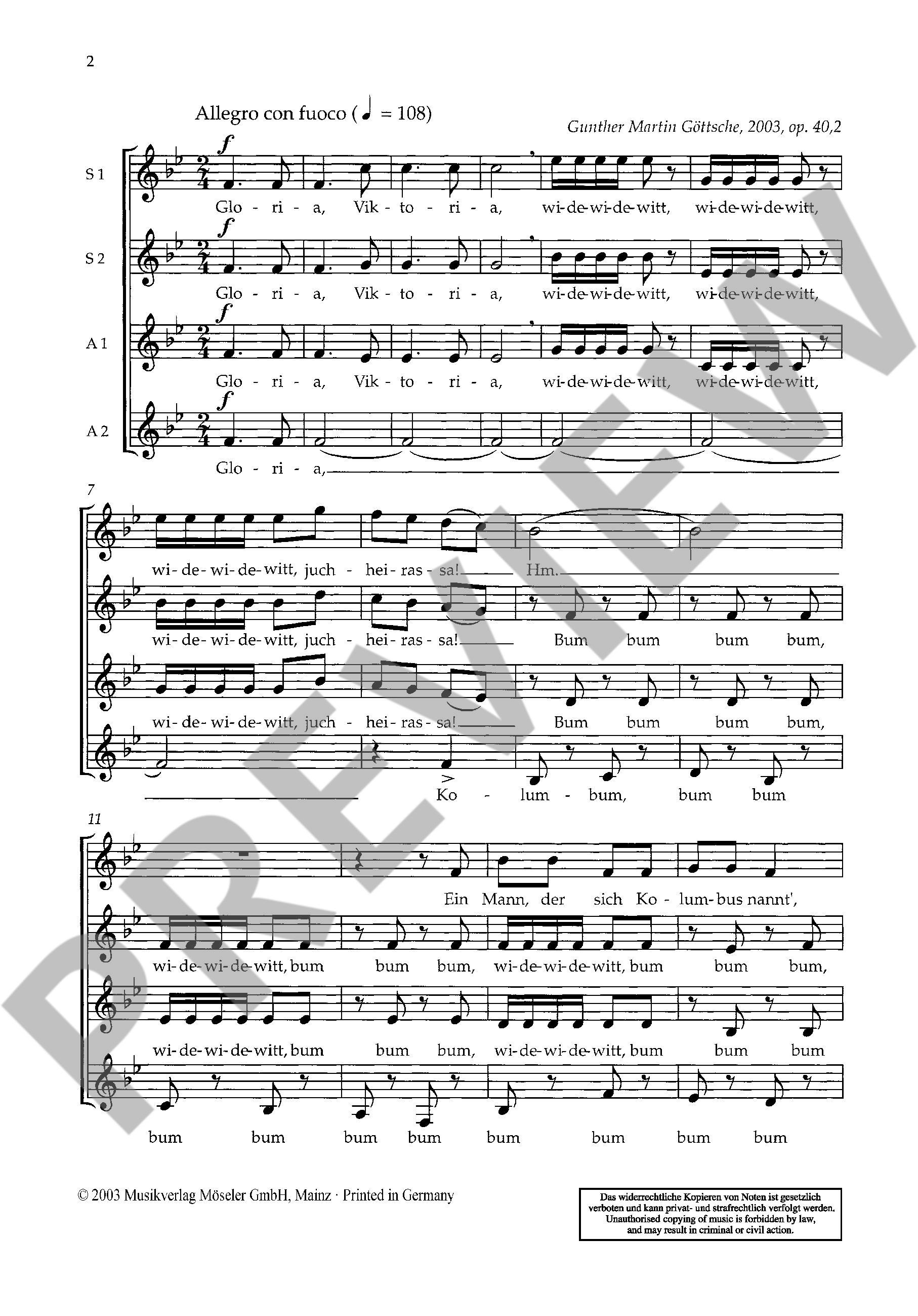 Sample 1 : Goettsche, Gunther Martin : The discovery of America, Cheerful ballad on the German song "Ein Mann,