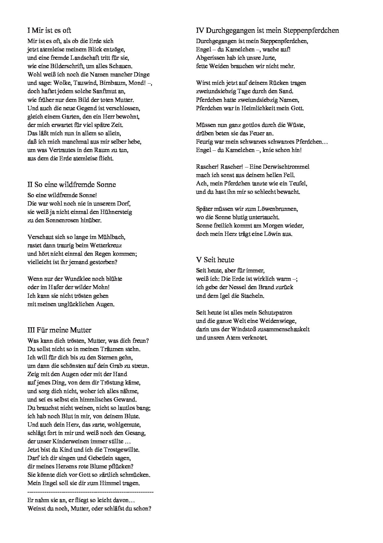 Sample 4 : Naske, Elisabeth : Atemleise, Five musical settings based on poems by Christine Lavant - choir SATB