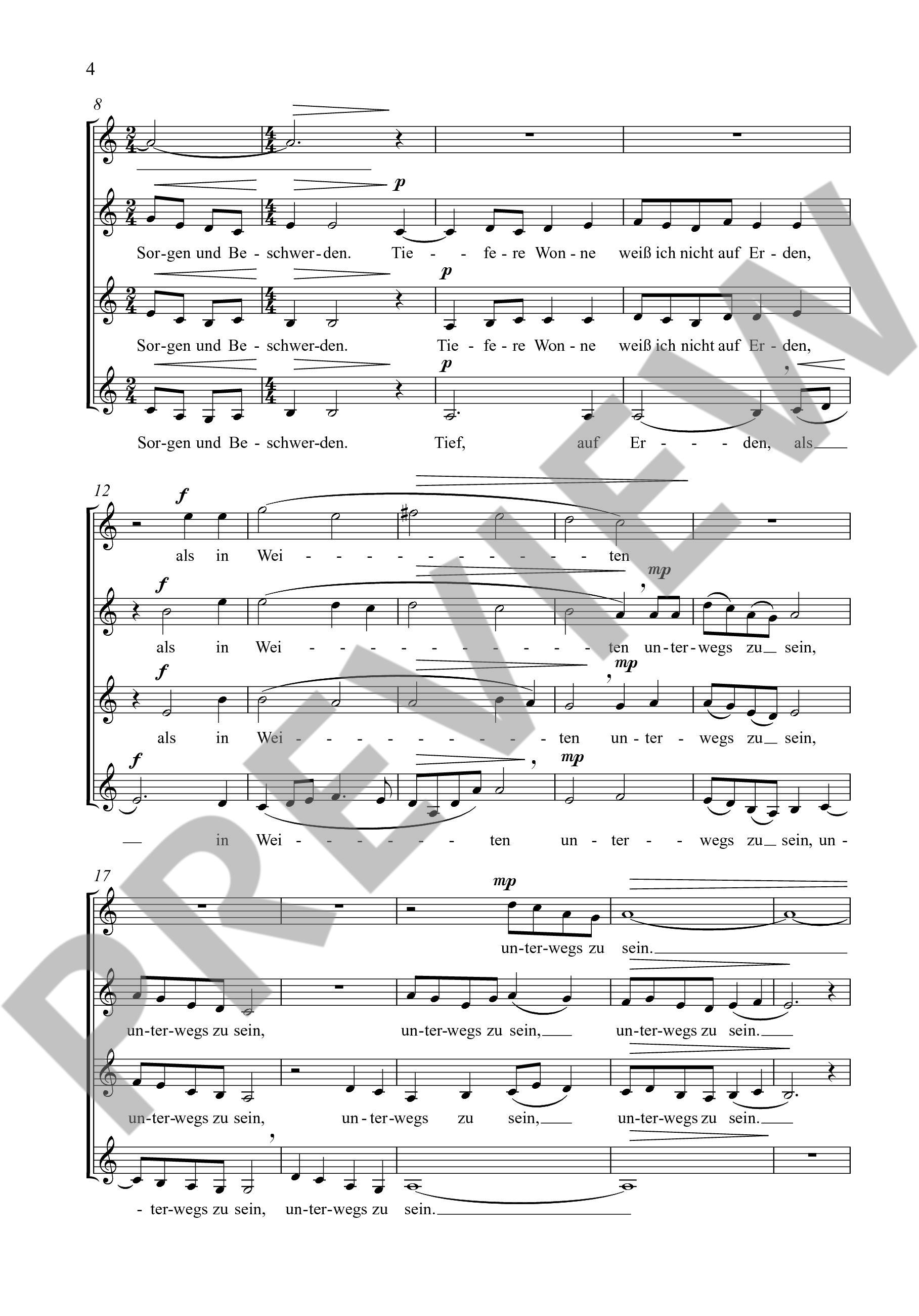 Sample 3 : Schronen, Alwin Michael : Reiselied,  - female choir (SSAA) a cappella - Schott Digital