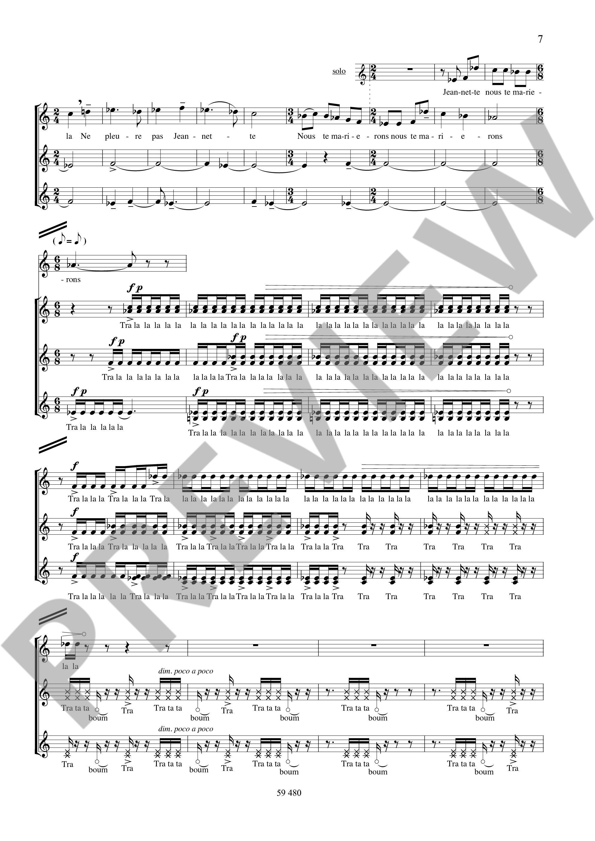Sample 4 : Pécou, Thierry : Et la Jeannette avec, for choir with equal voices and one bell - choir - Schott Di