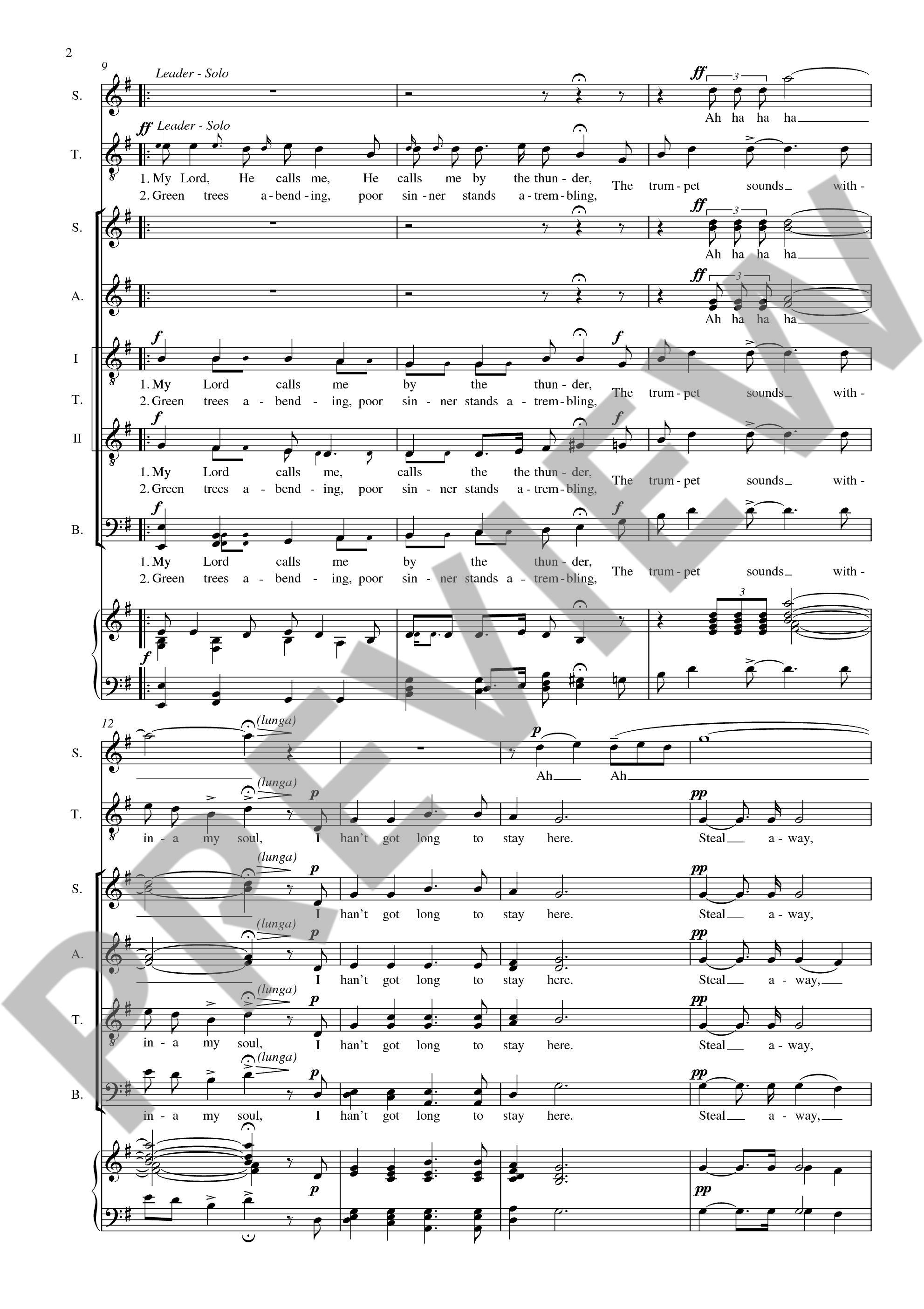 Sample 3 : Tippett, Sir Michael : Five Spirituals, from "A Child of Our Time" - mixed chorus (SSAATTBB) with so