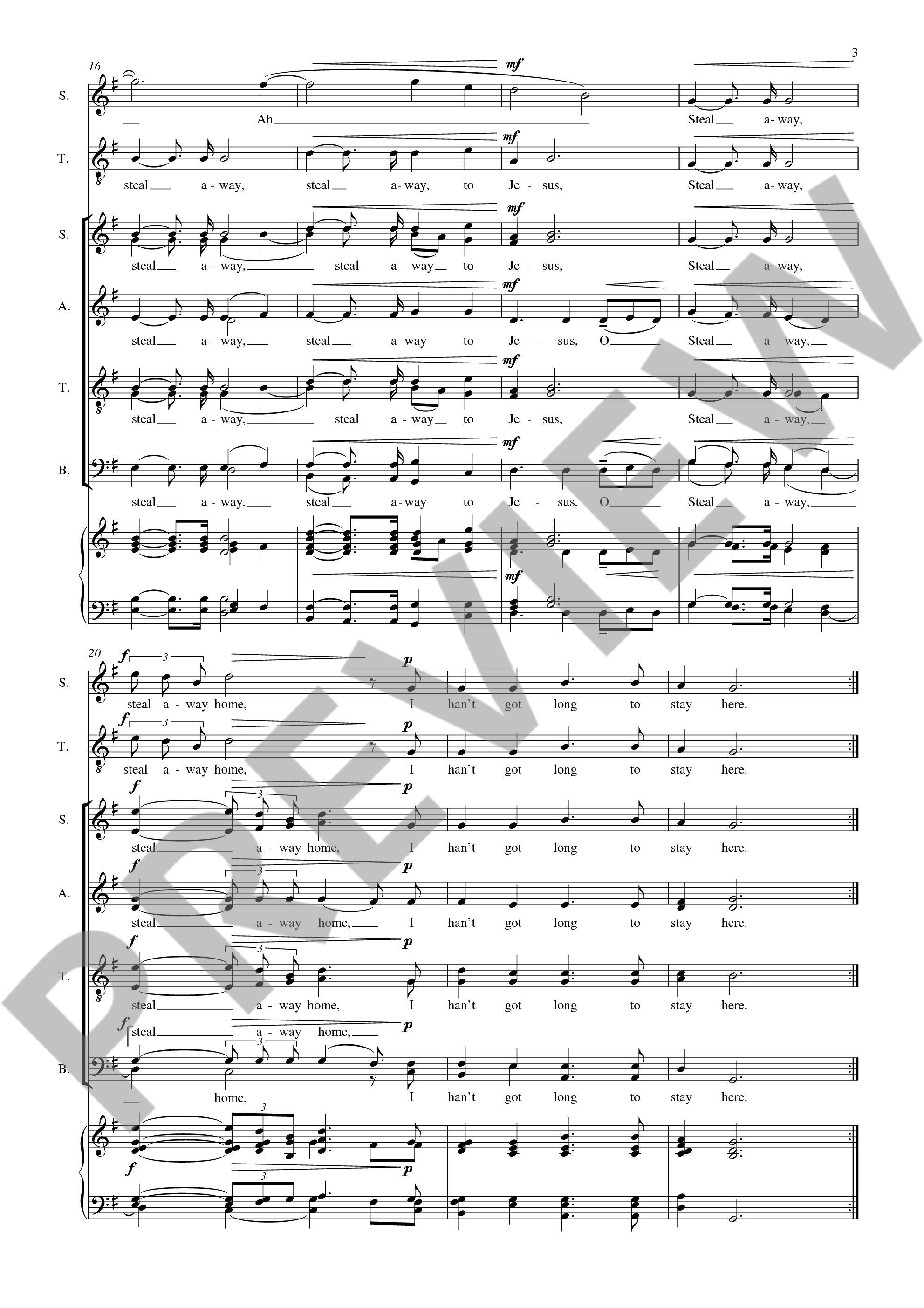 Sample 4 : Tippett, Sir Michael : Five Spirituals, from "A Child of Our Time" - mixed chorus (SSAATTBB) with so