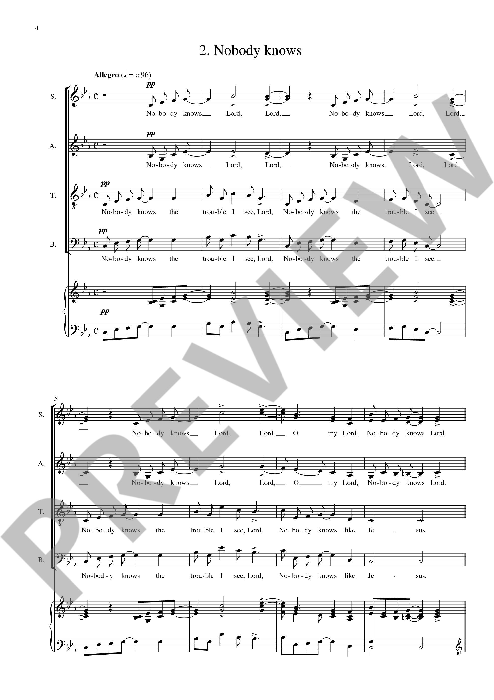 Sample 2 : Tippett, Sir Michael : Five Spirituals, from "A Child of Our Time" - mixed chorus (SSAATTBB) with so