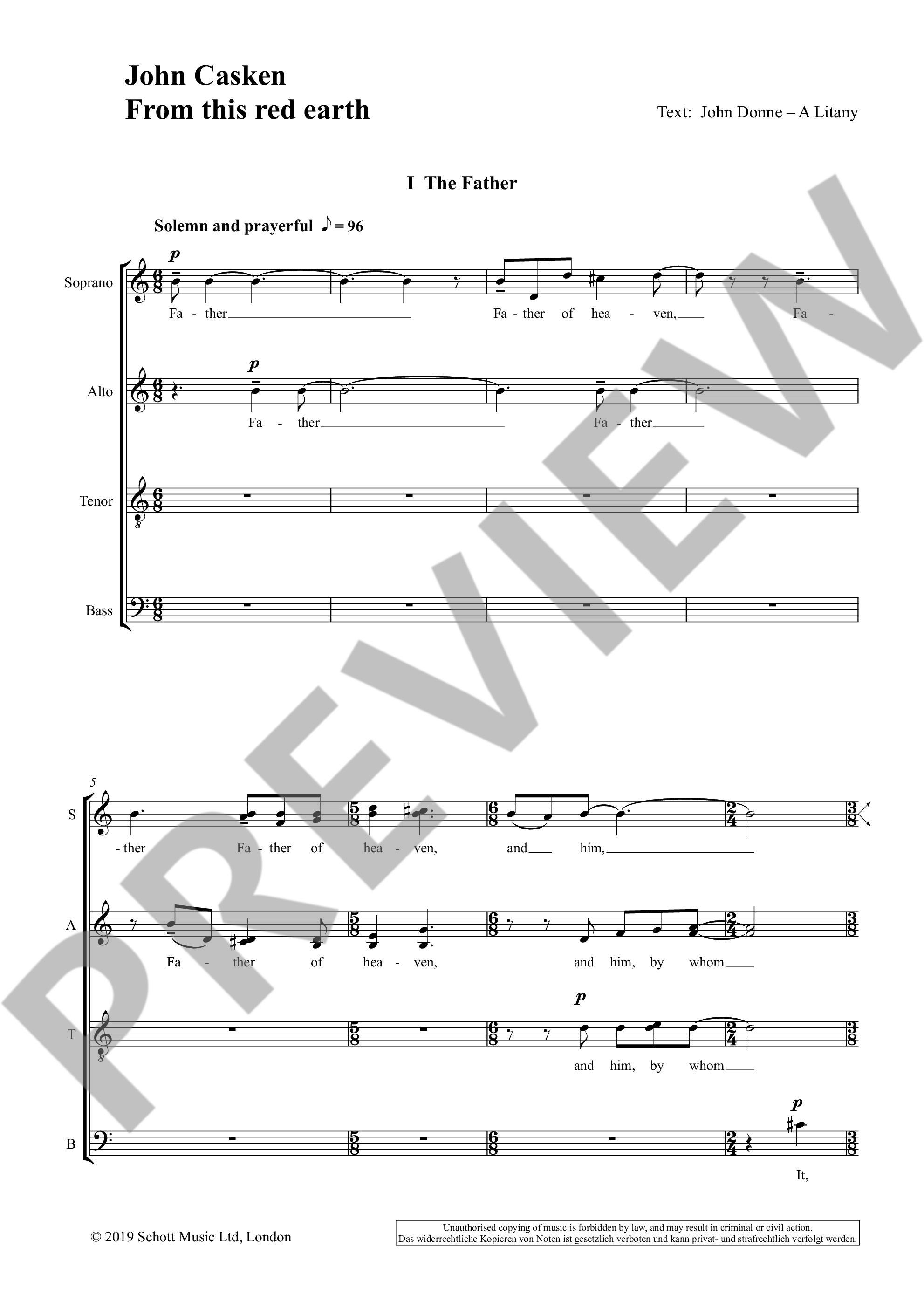 Sample 1 : Casken, John : From this red earth, for chamber choir - chamber choir (SSAATTBB, minimum 8 voices) -