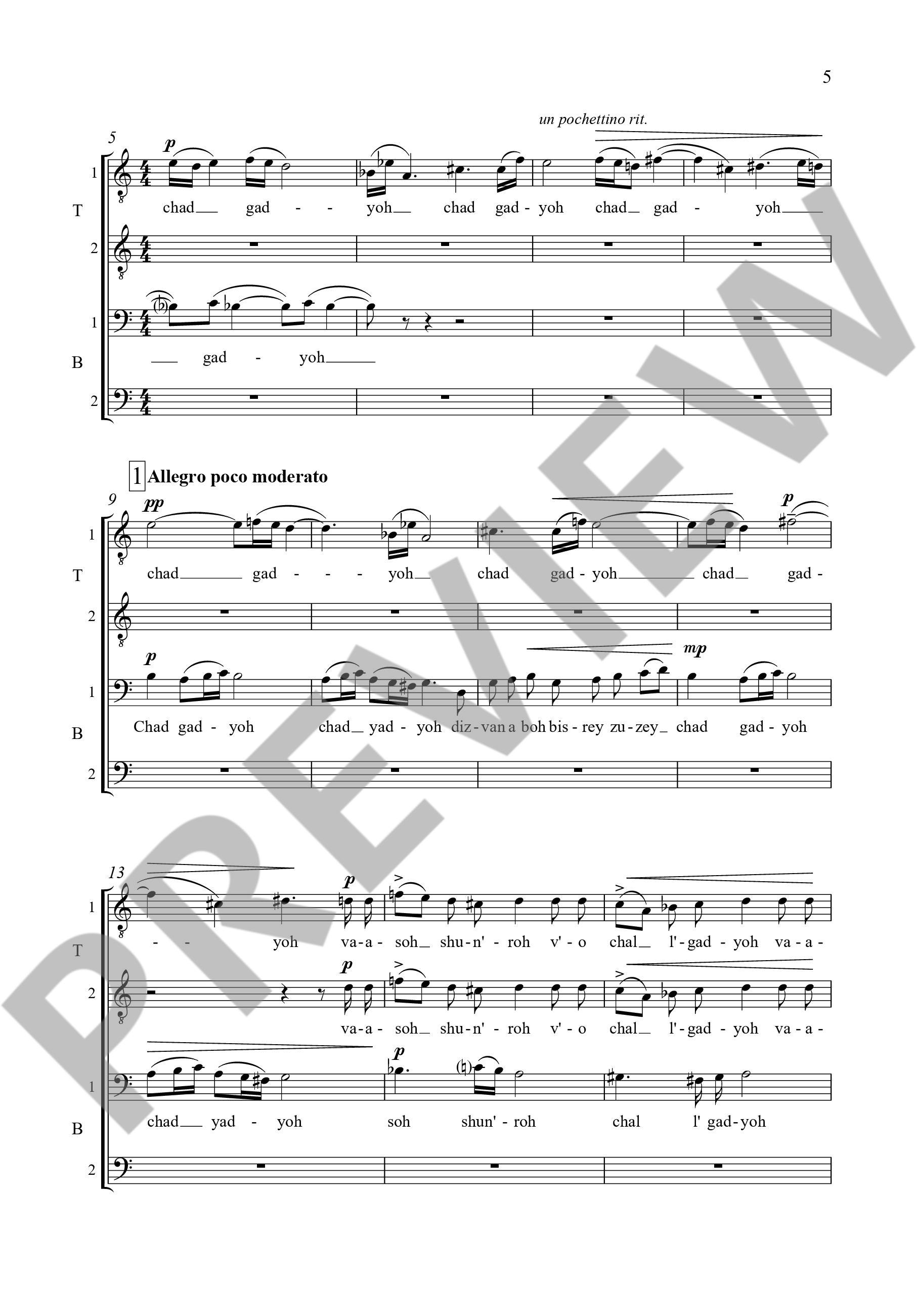 Sample 4 : Eben, Petr : Chad Gadyoh,  - tenor solo and men's choir (TTBB) a cappella - Schott Digital