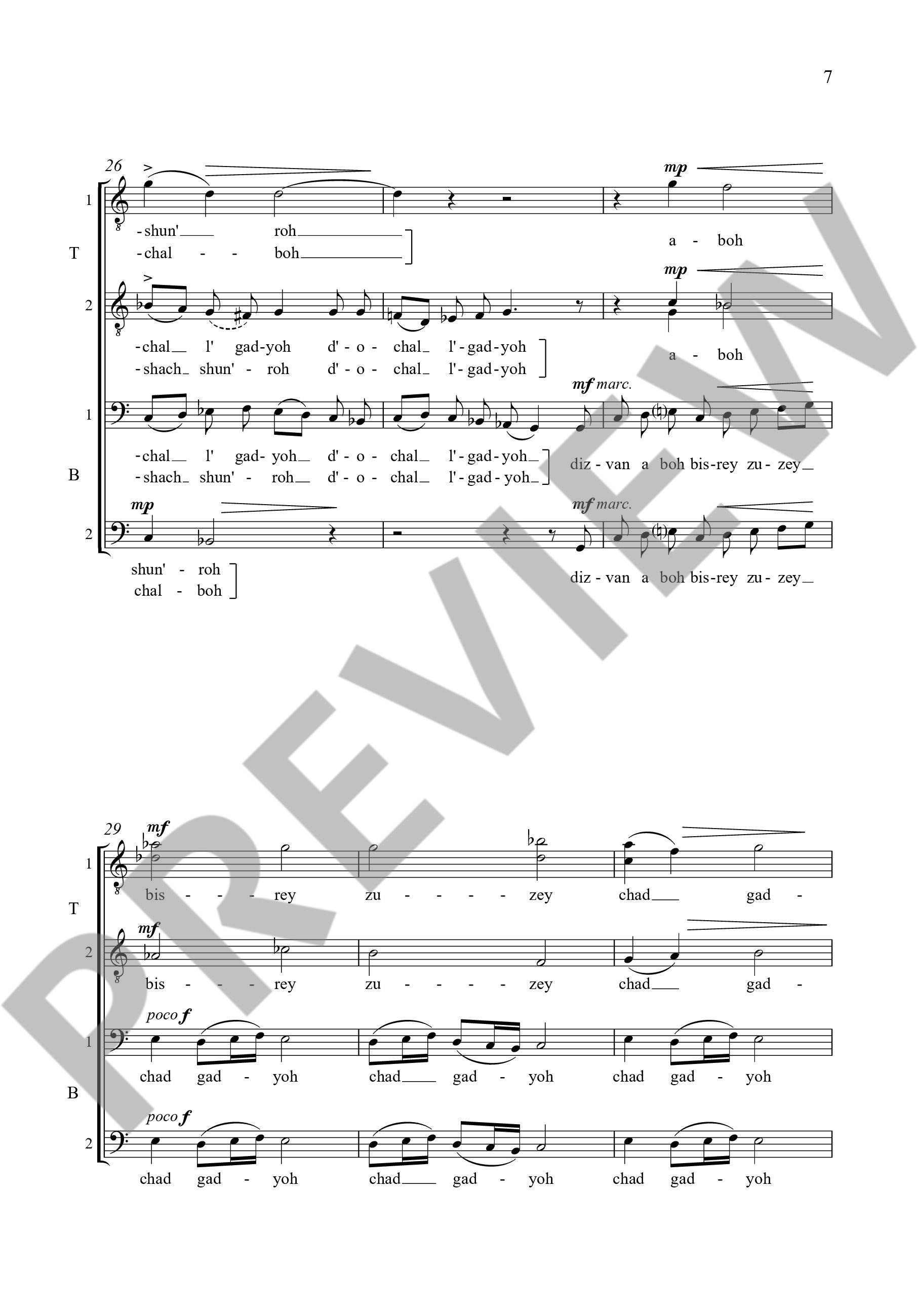Sample 1 : Eben, Petr : Chad Gadyoh,  - tenor solo and men's choir (TTBB) a cappella - Schott Digital