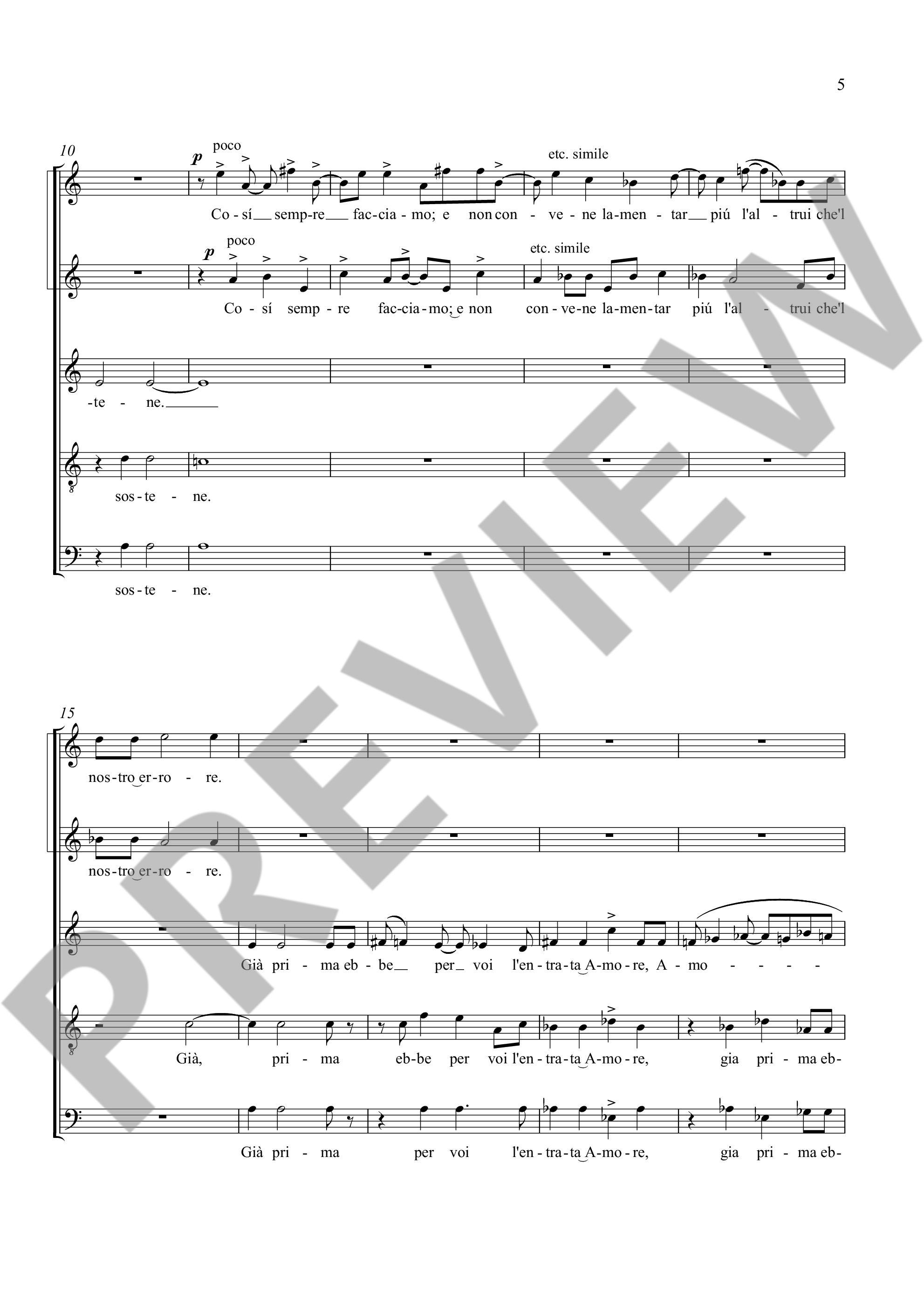 Sample 3 : Schreier, Anno : I begli occhi, 5 sonetti di Petrarca per 5 voci (SSATB) - chamber choir (SSATB) - S