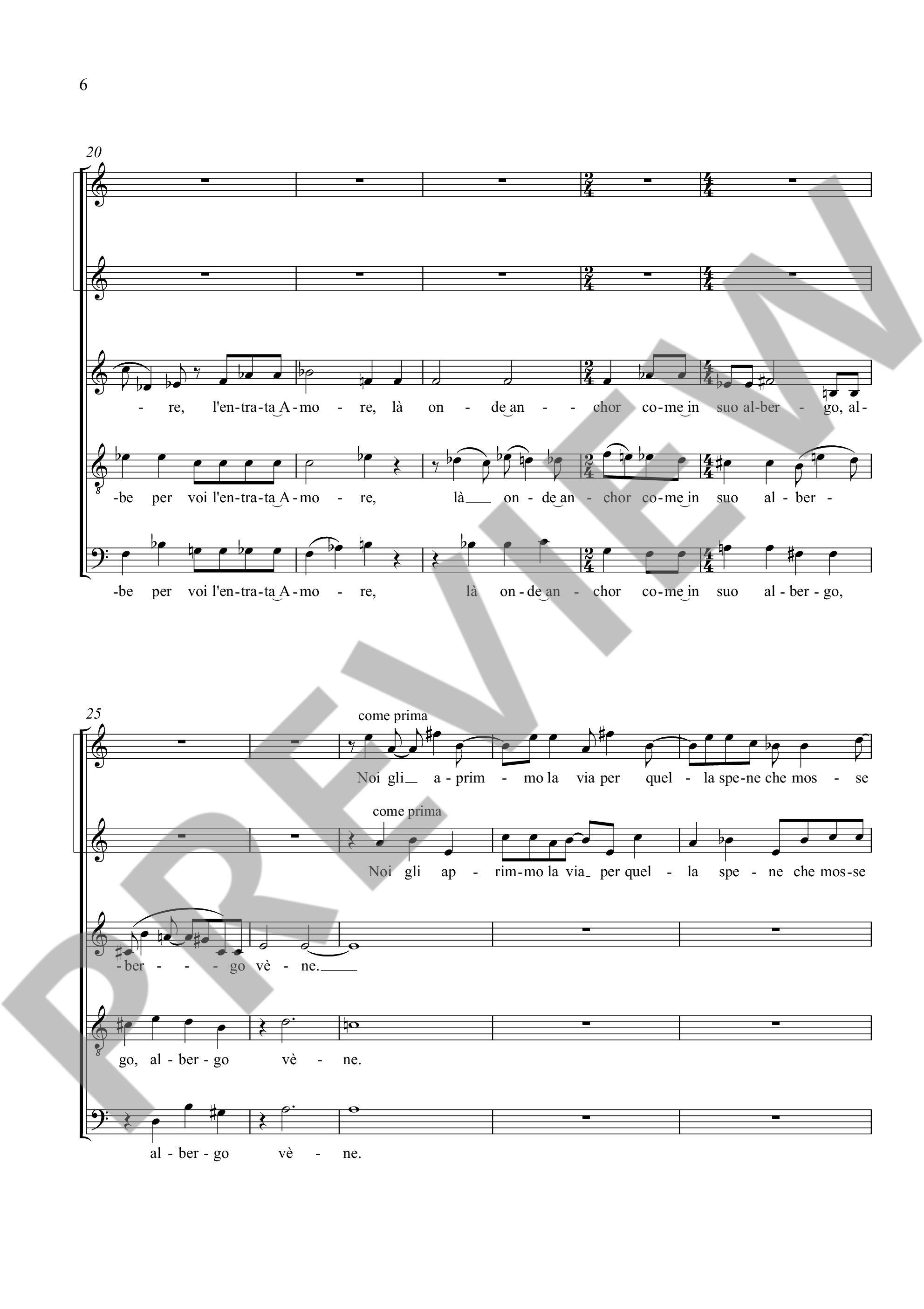 Sample 2 : Schreier, Anno : I begli occhi, 5 sonetti di Petrarca per 5 voci (SSATB) - chamber choir (SSATB) - S