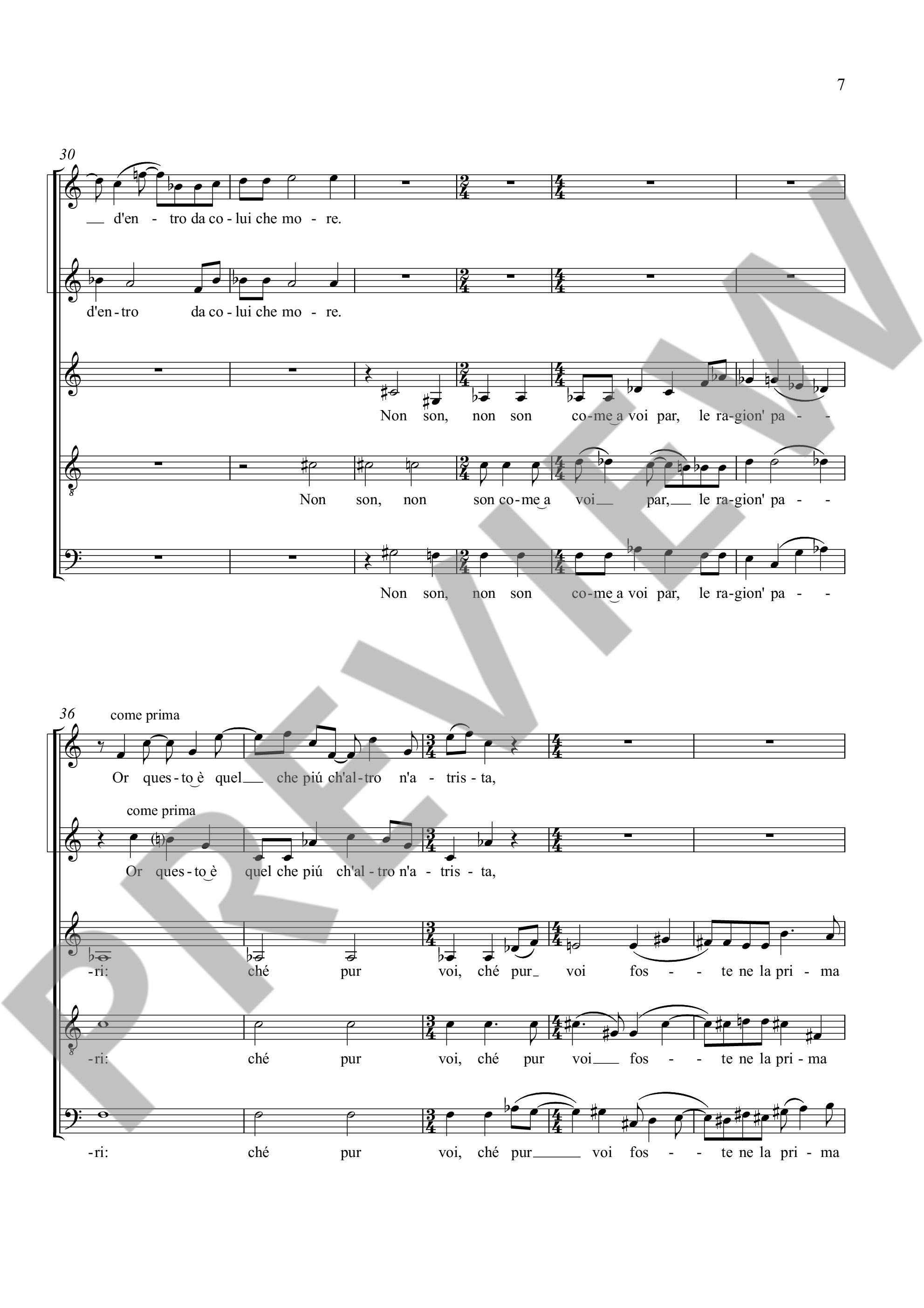 Sample 1 : Schreier, Anno : I begli occhi, 5 sonetti di Petrarca per 5 voci (SSATB) - chamber choir (SSATB) - S