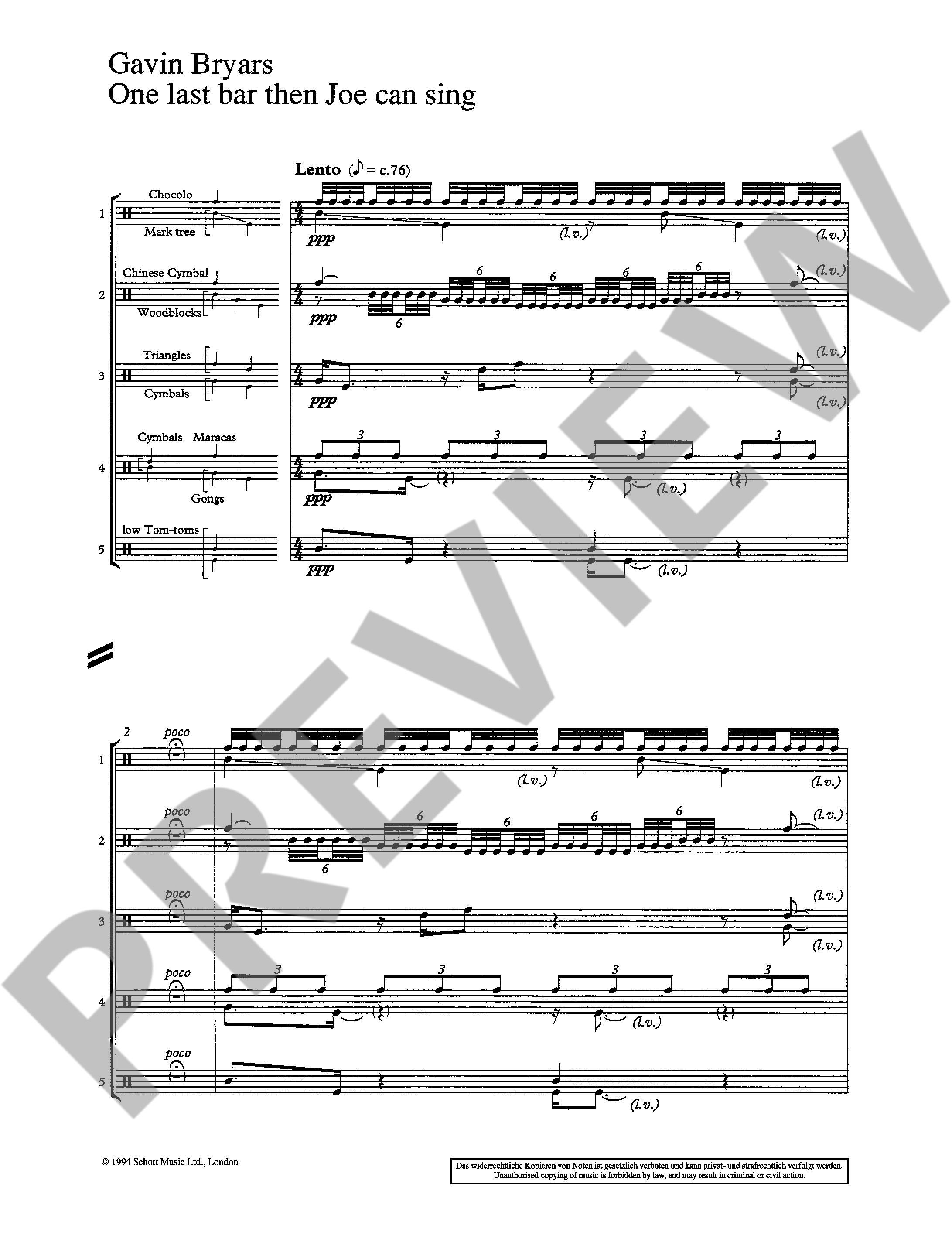 Sample 1 : Bryars, Gavin : One last bar then Joe can sing, A Homage to Deagan for percussion ensemble - percuss