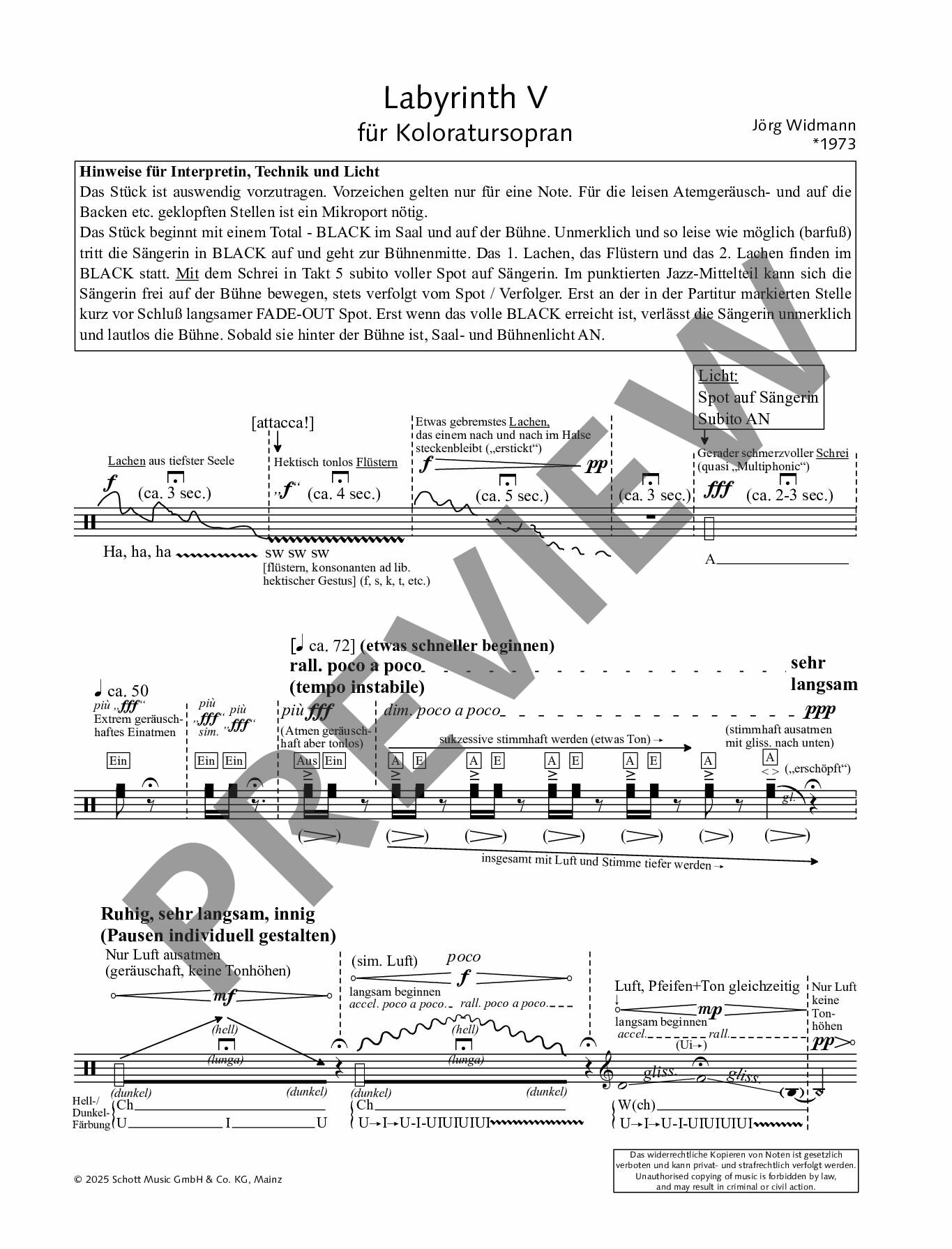 Sample 2 : Widmann, Jörg : Labyrinth V, for coloratura soprano - Koloratursoprano - Schott Digital
