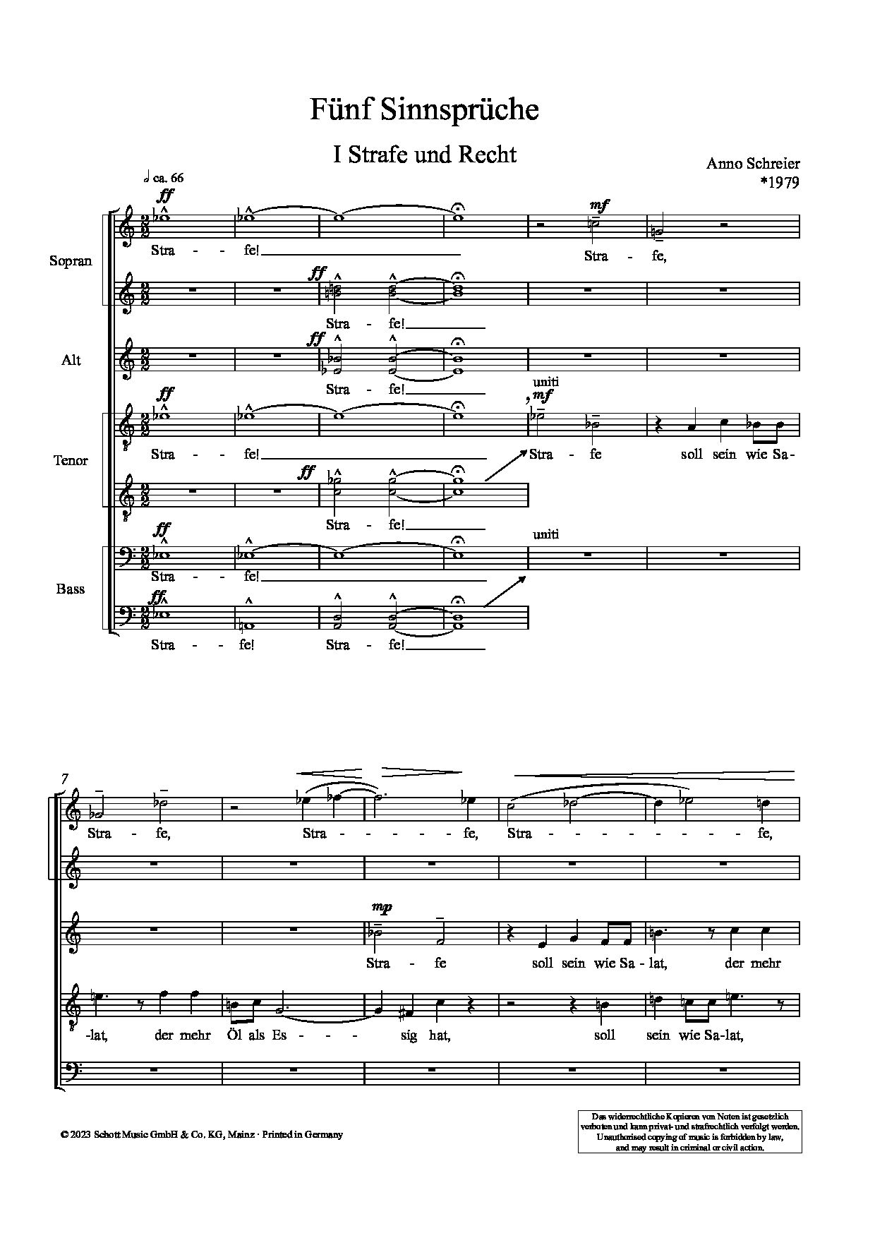 Sample 6 : Schreier, Anno : Fünf Sinnsprüche, based on poems by Friedrich von Logau - mixed choir a capella -