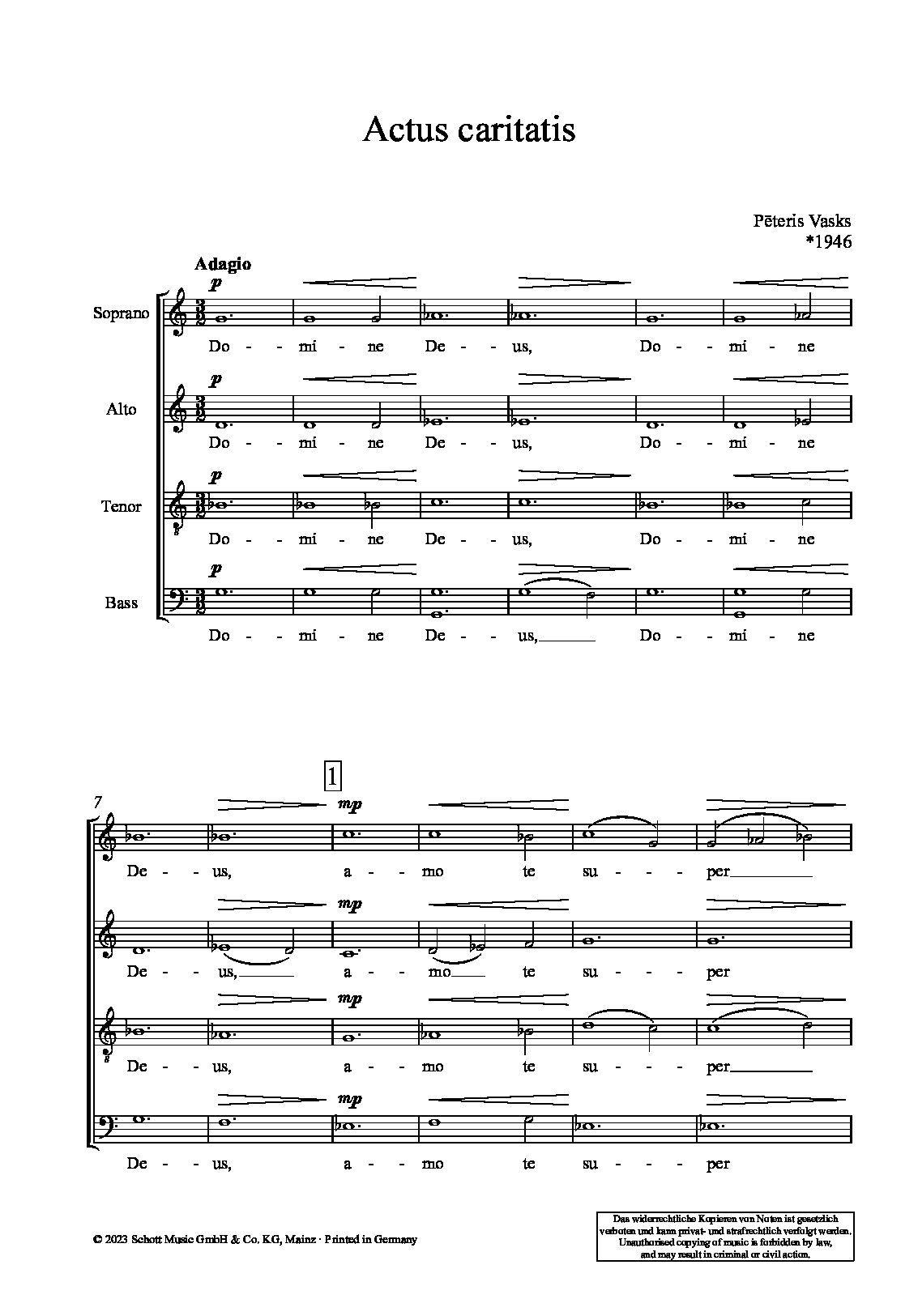 Sample 3 : Vasks, Peteris : Actus caritatis, for choir a cappella - choir a cappella - Schott Digital