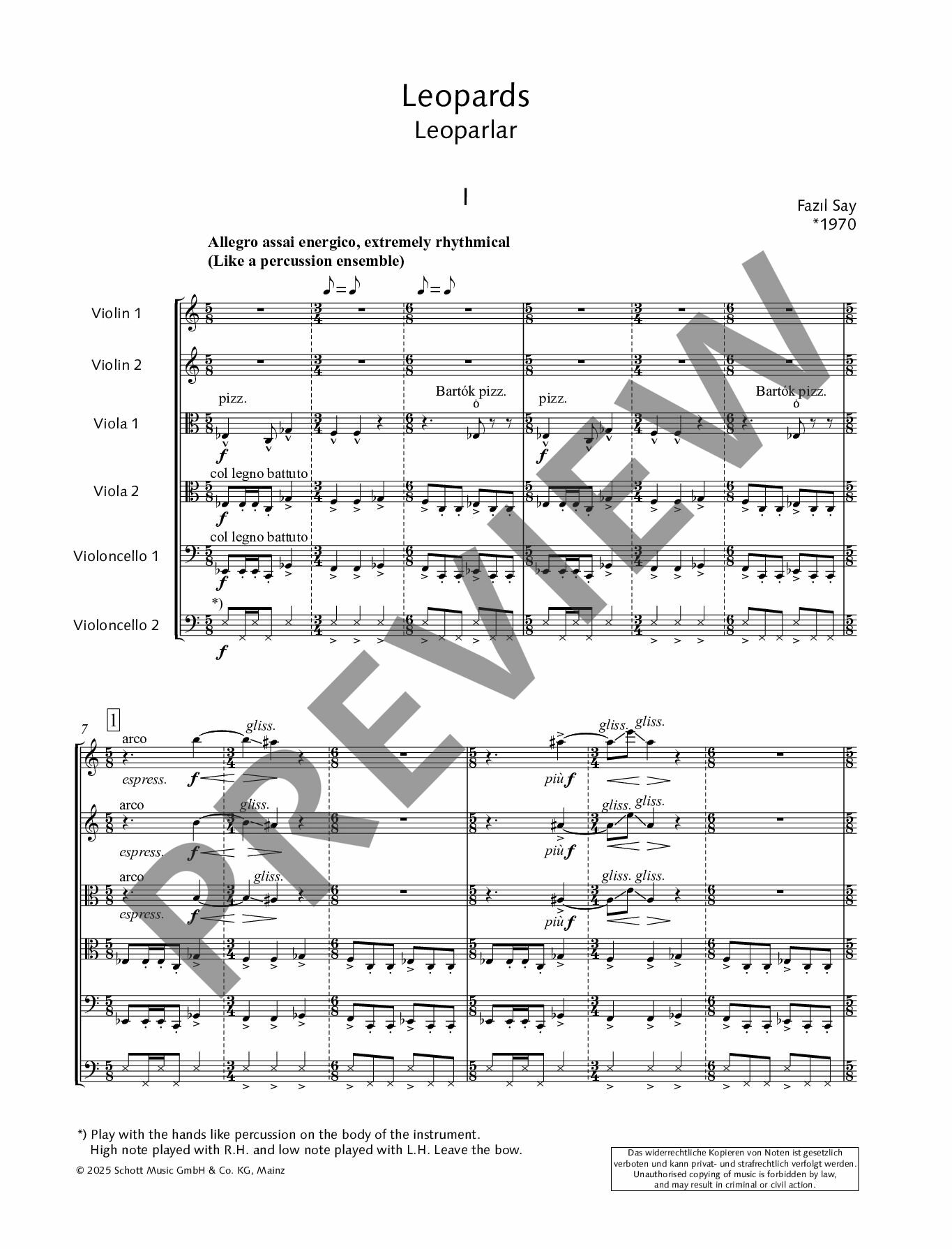 Sample 11 : Say, Fazil : Leopards, String sextet - string sextet - Schott Digital