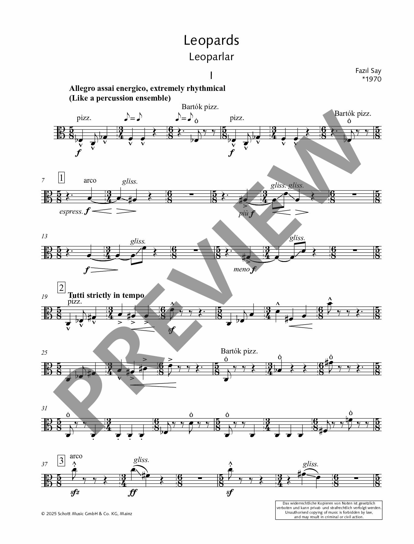 Sample 6 : Say, Fazil : Leopards, String sextet - string sextet - Schott Digital
