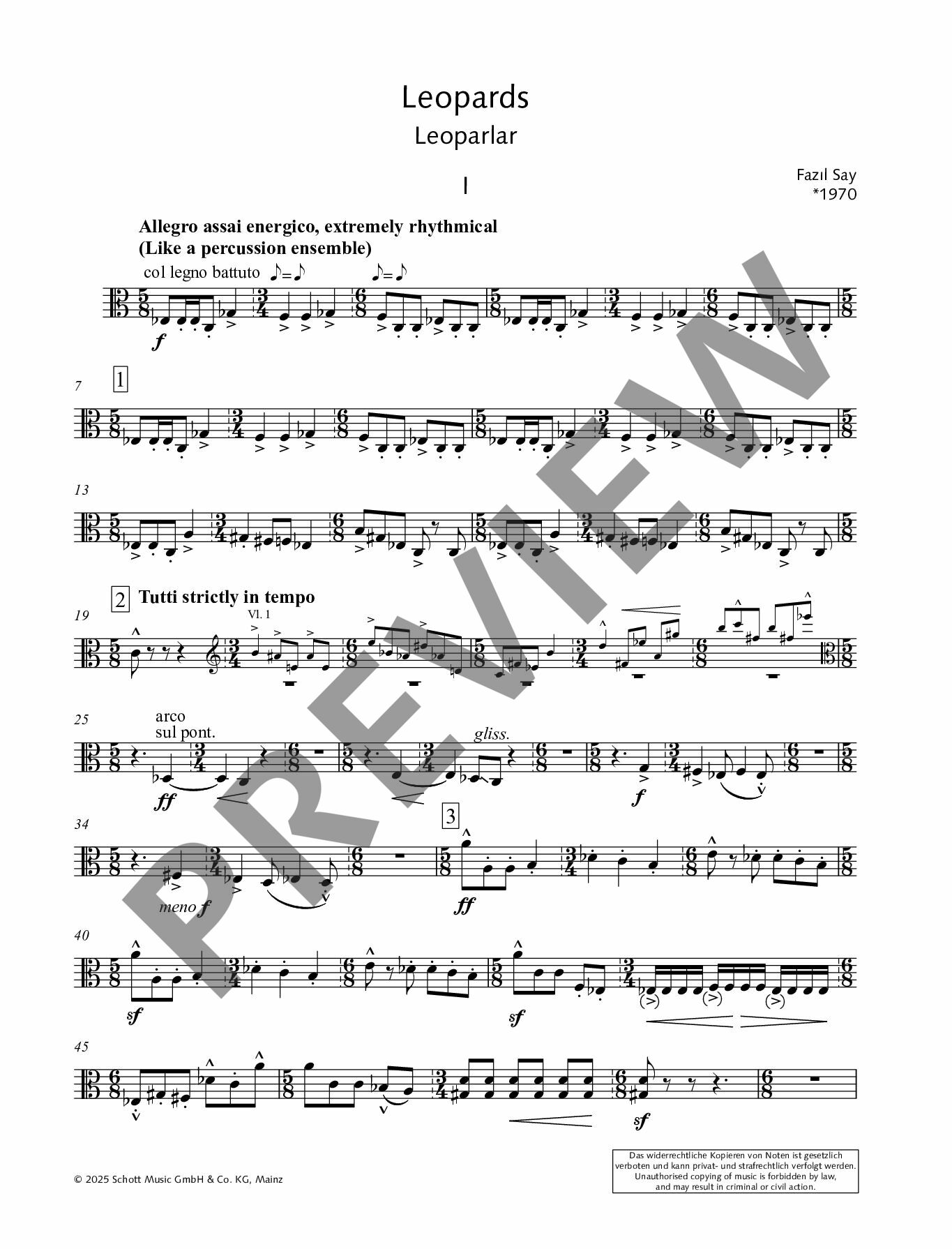 Sample 7 : Say, Fazil : Leopards, String sextet - string sextet - Schott Digital