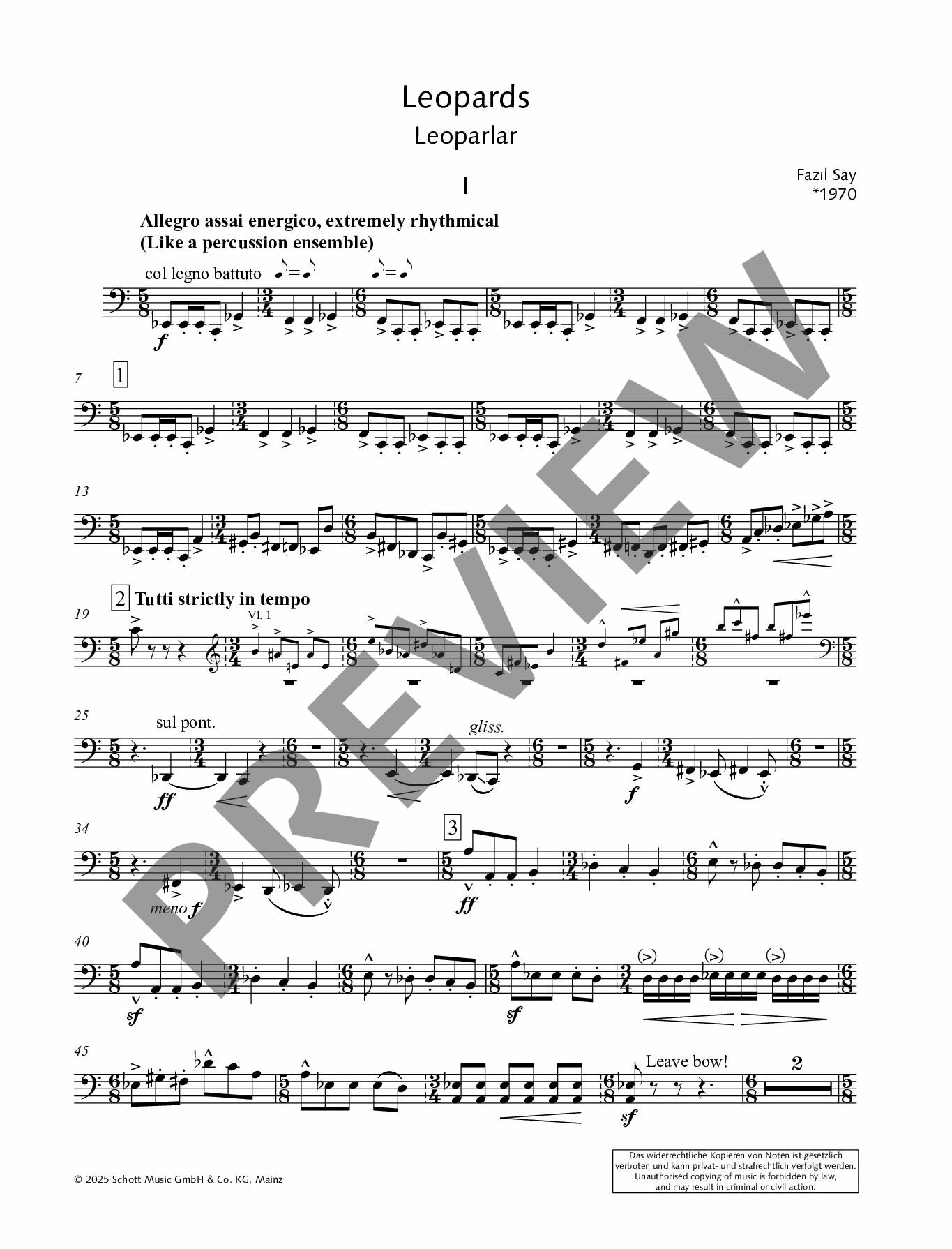 Sample 8 : Say, Fazil : Leopards, String sextet - string sextet - Schott Digital