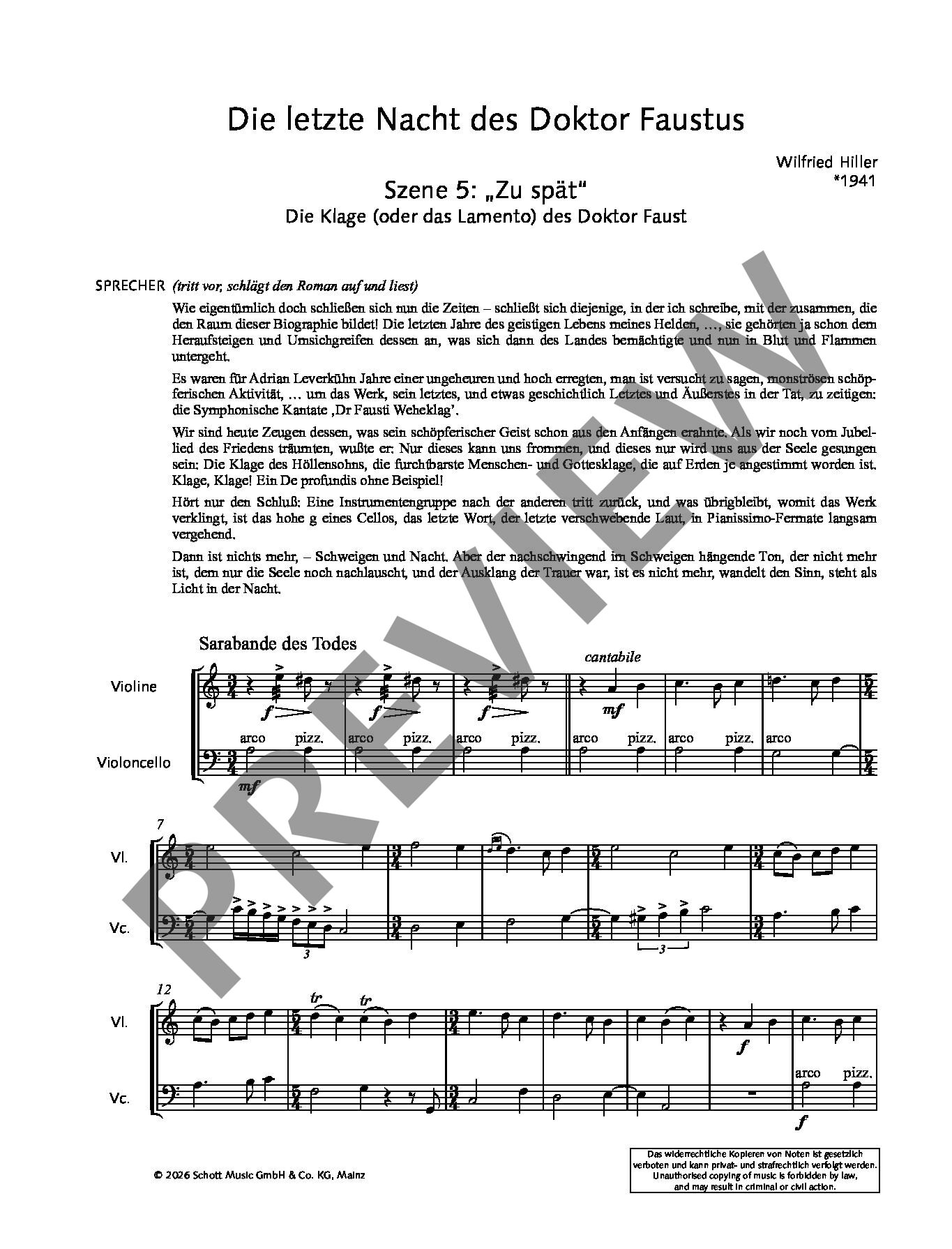 Sample 2 : Hiller, Wilfried : Die Letzte Nacht Des Doktor Faustus, Ein Fragment - Narrator, Choir SATB, Violin