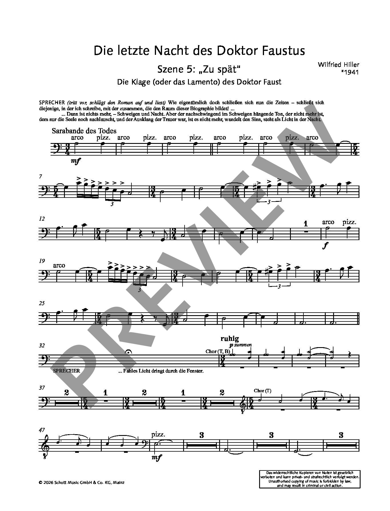 Sample 1 : Hiller, Wilfried : Die Letzte Nacht Des Doktor Faustus, Ein Fragment - Narrator, Choir SATB, Violin