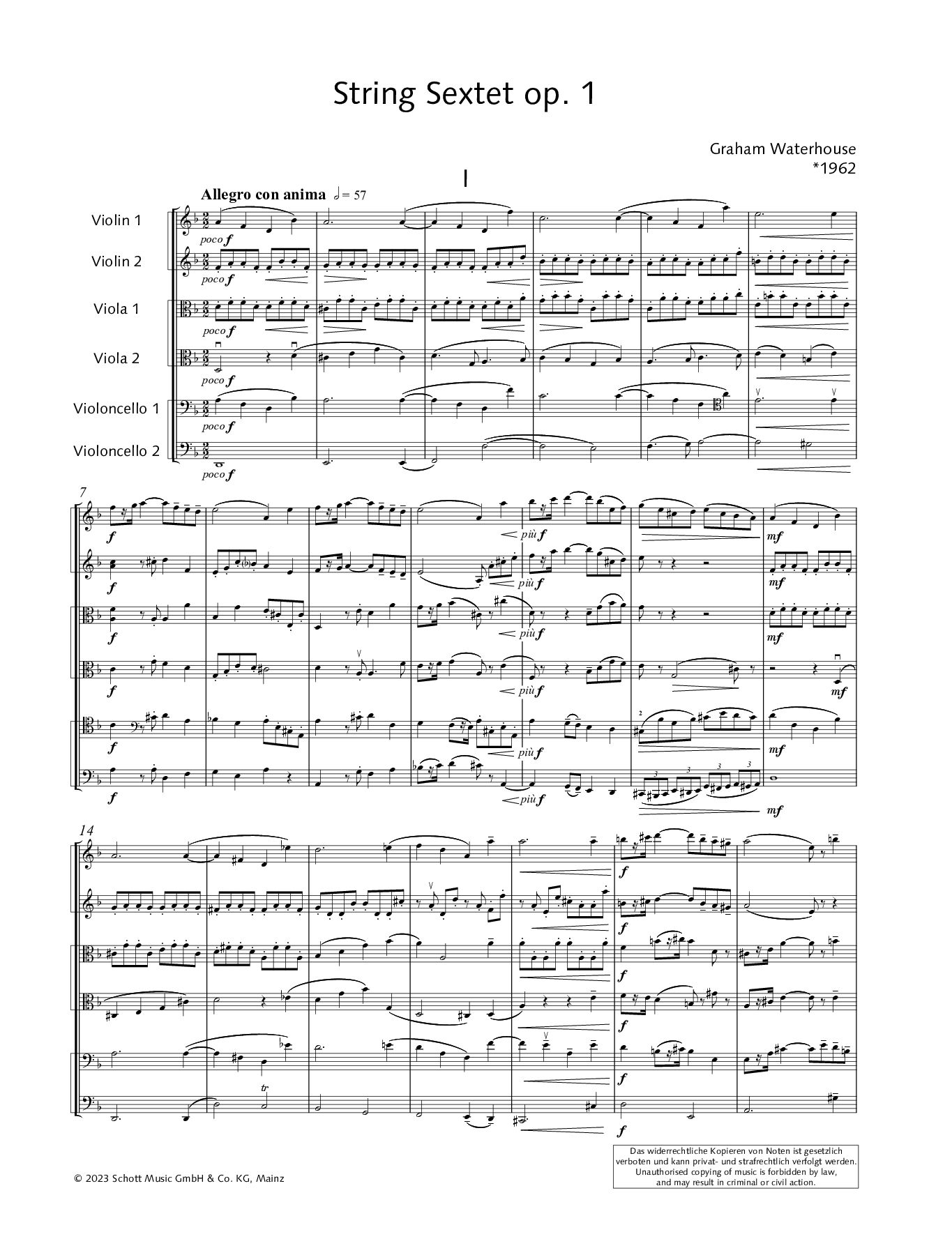 Sample 5 : Waterhouse, Graham : String Sextet op. 1,  - string sextet - Schott Digital