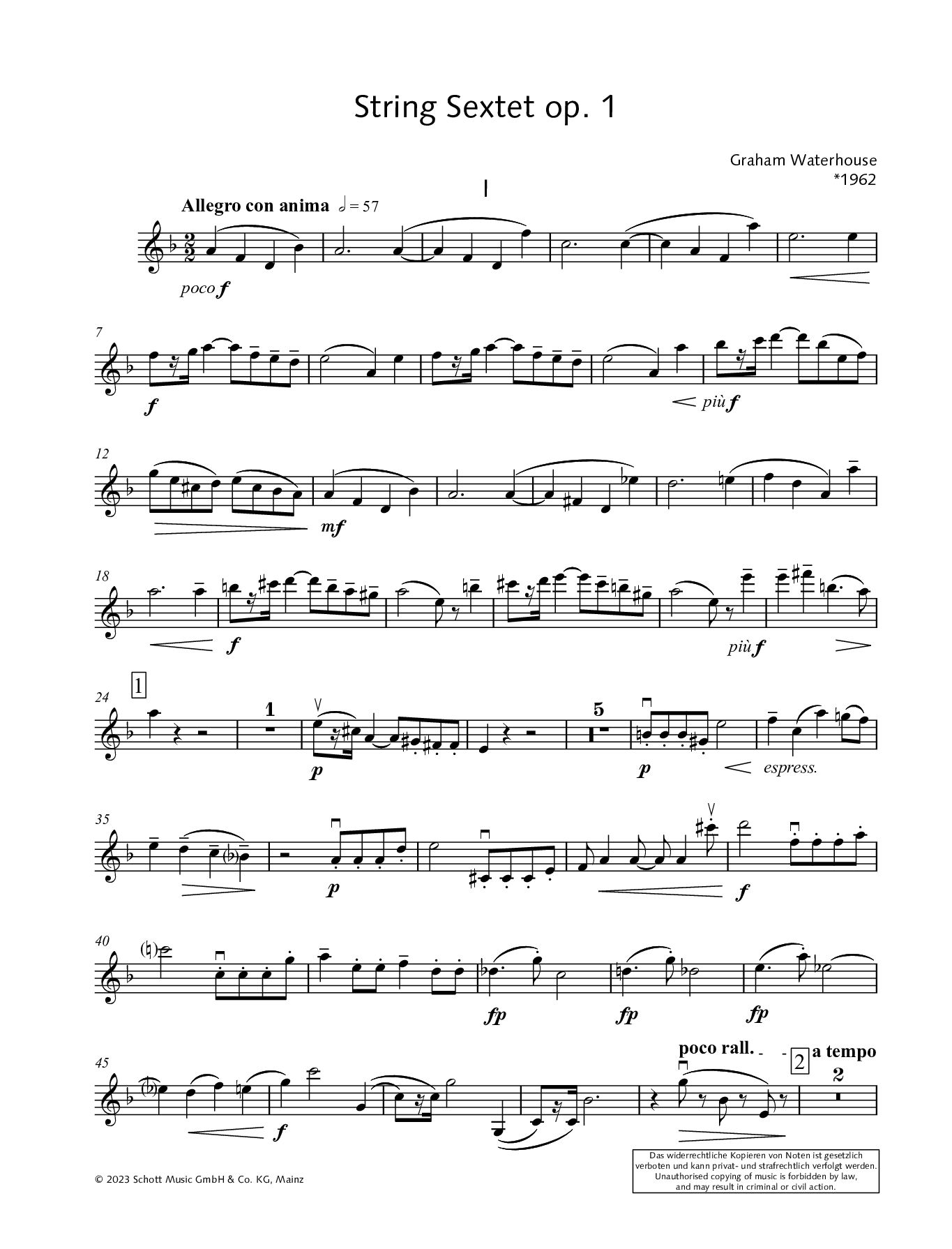 Sample 8 : Waterhouse, Graham : String Sextet op. 1,  - string sextet - Schott Digital