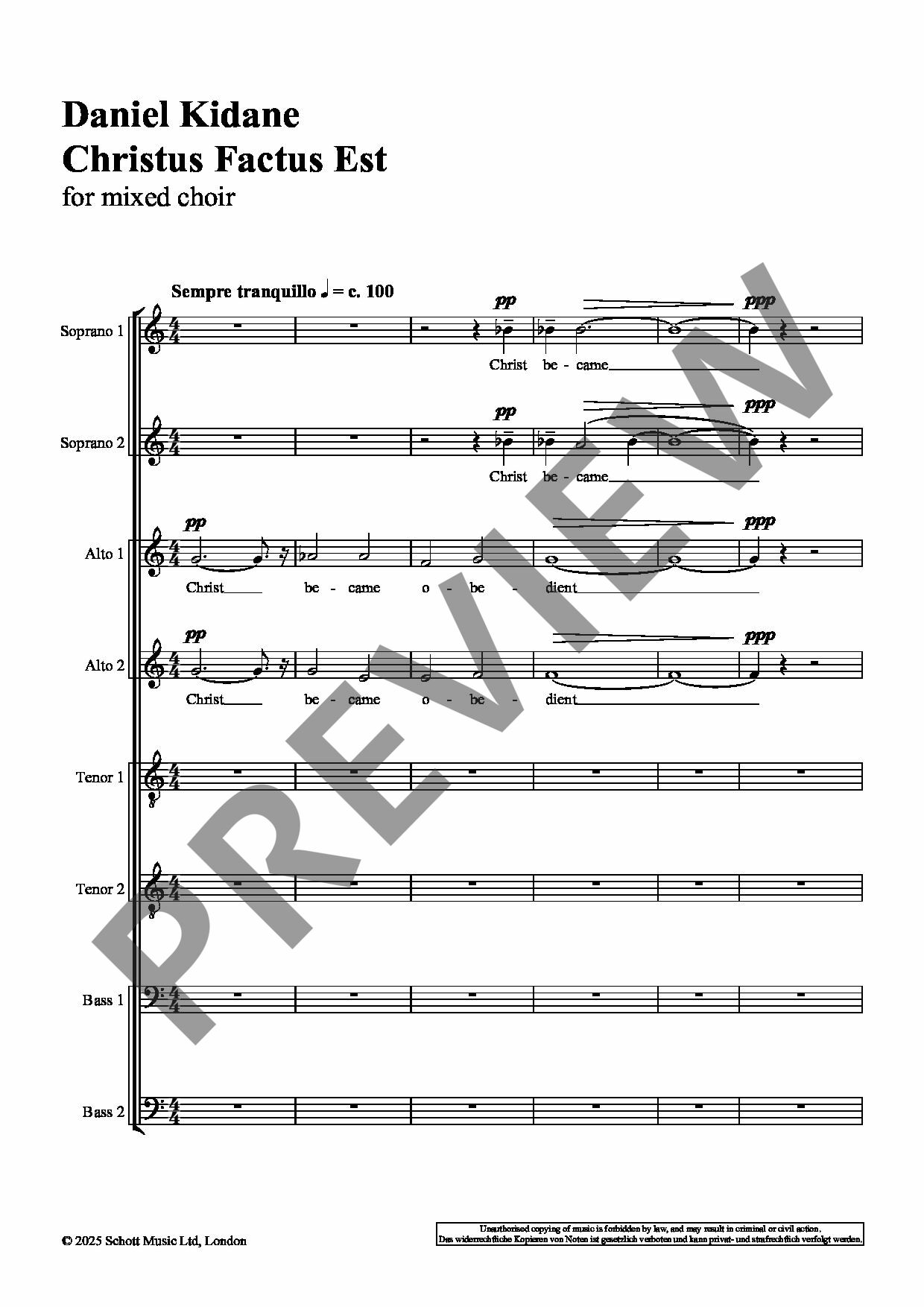 Sample 1 : Kidane, Daniel : Christus Factus Est, for mixed choir (SSAATTBB) - SSAATTBB choir - Schott Digital