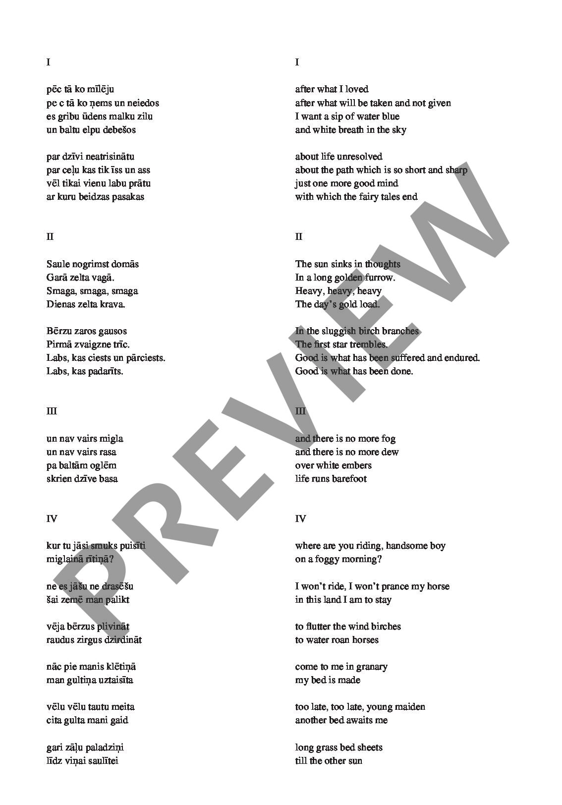 Sample 1 : Vasks, Peteris : Sešas dziesmas (Six Songs), Cycle for choir (SATB) a cappella - choir a cappella (