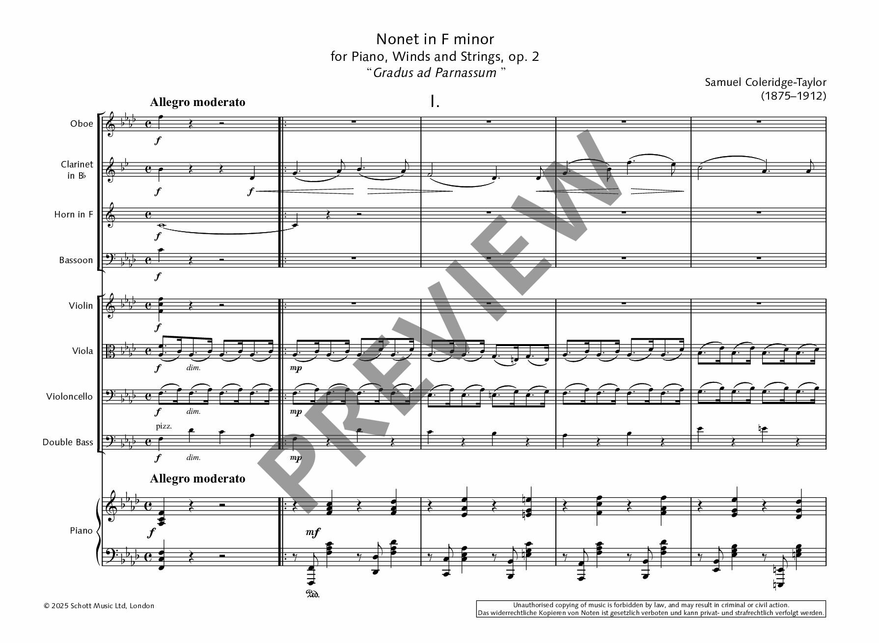 Sample 2 : Coleridge-Taylor, Samuel : Nonet in F minor, “Gradus ad Parnassum” - nonet - Schott Digital