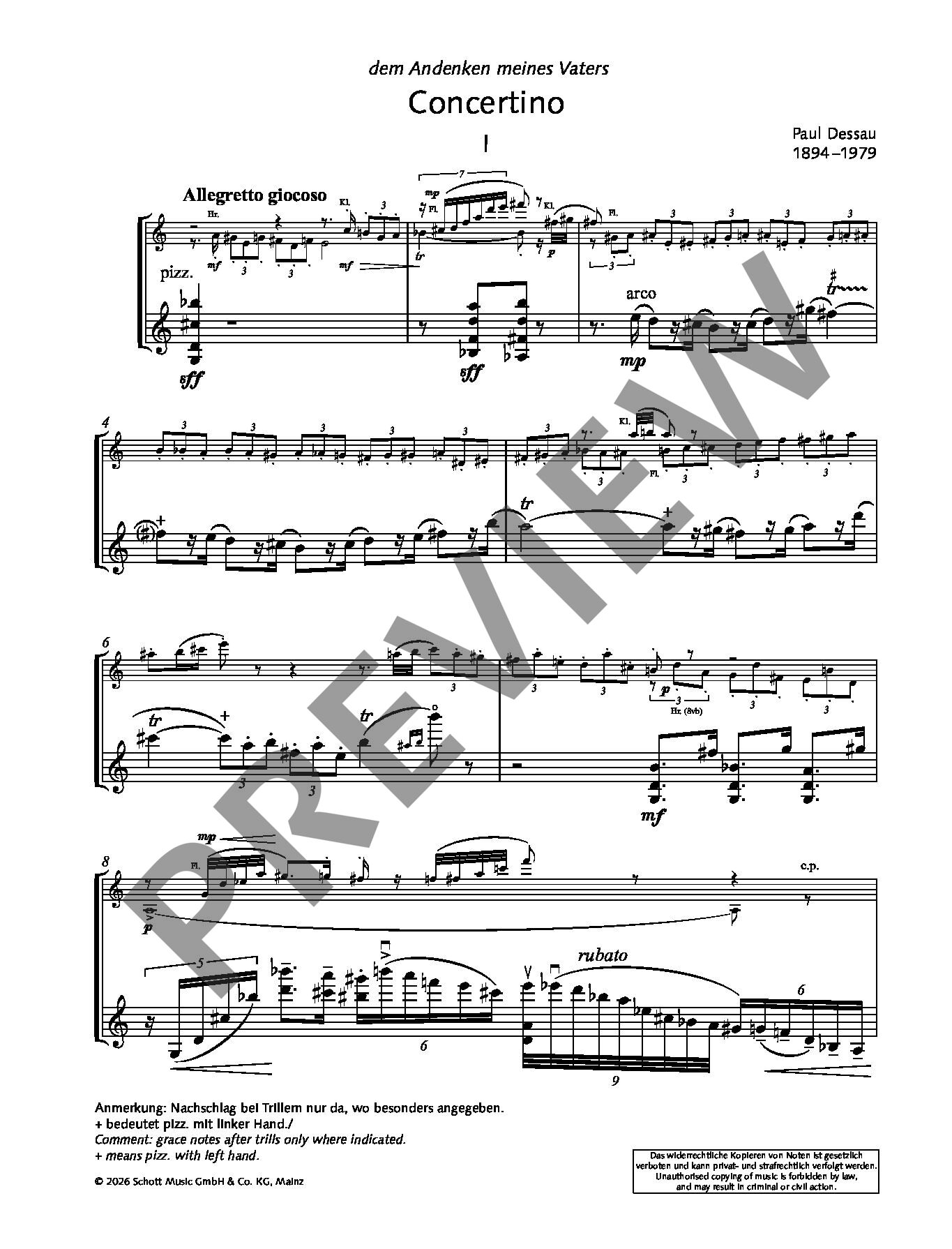 Sample 6 : Dessau, Paul : Concertino, for violin solo with flute, clarinet in Bb and horn in F - violin solo wi