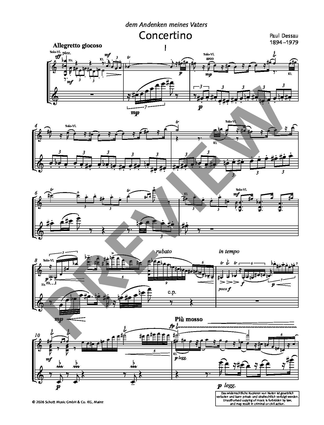 Sample 7 : Dessau, Paul : Concertino, for violin solo with flute, clarinet in Bb and horn in F - violin solo wi