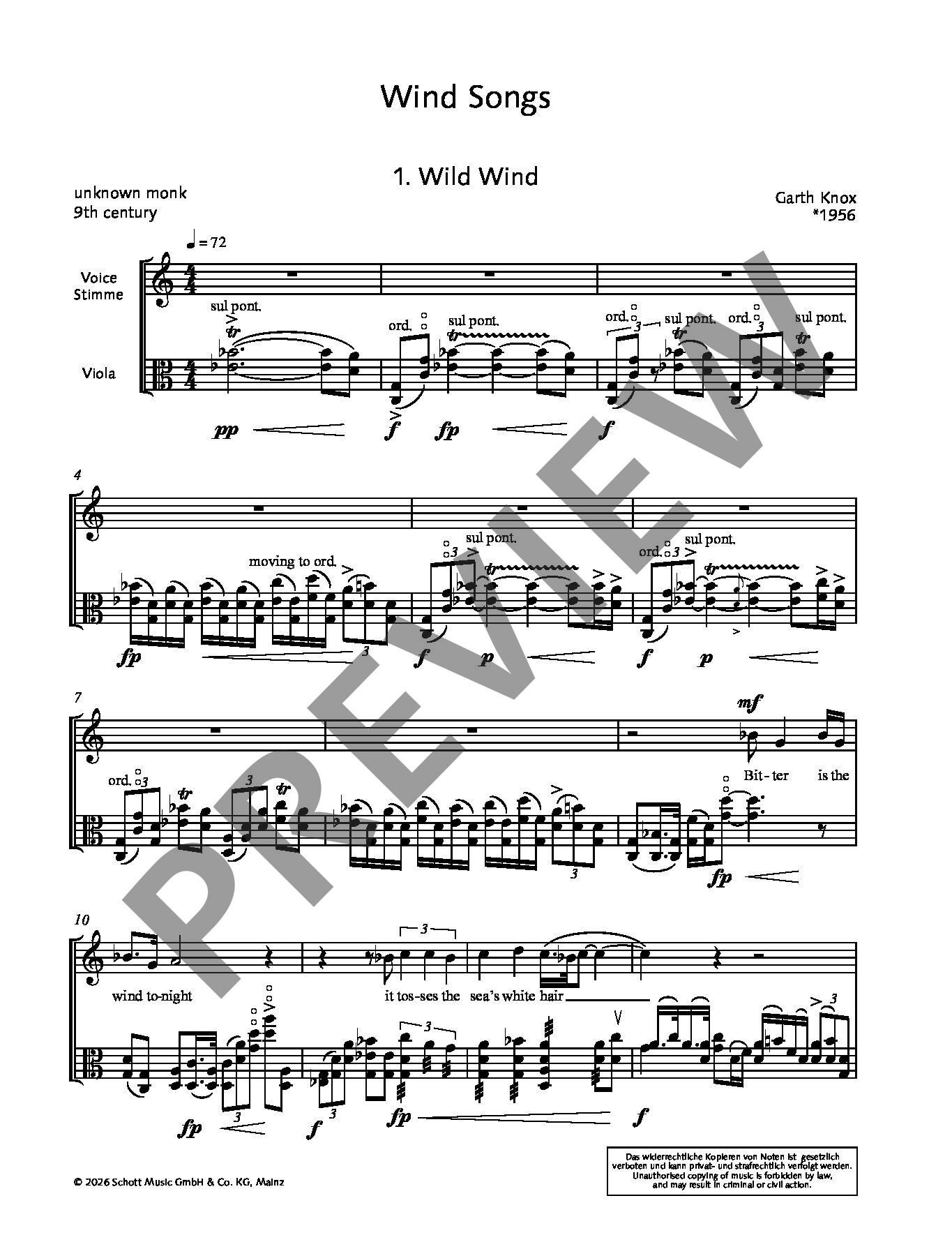 Sample 4 : Knox, Garth : Wind Songs, Three Songs For Voice And Viola - Voice And Viola - Schott Digital