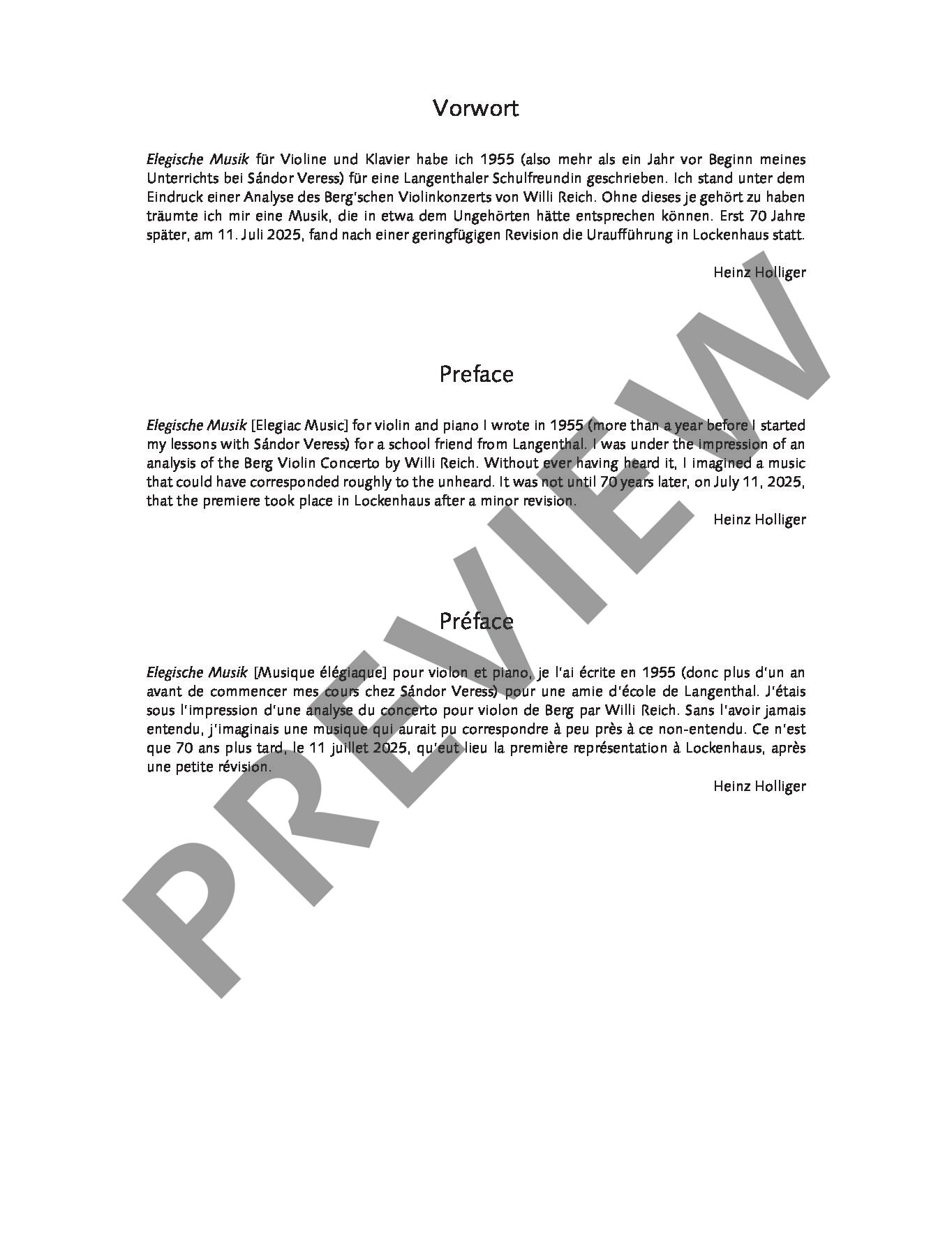 Sample 1 : Holliger, Heinz : Elegiac Music, for violin and piano - violin and piano - Schott Digital