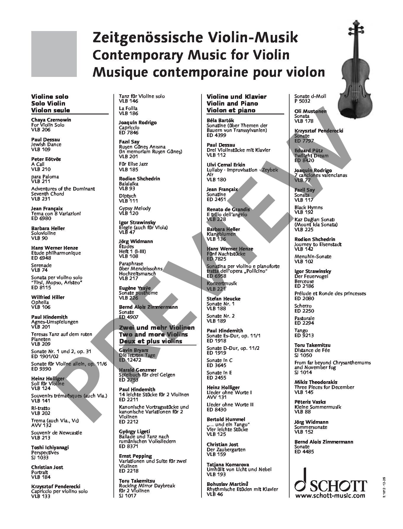 Sample 3 : Holliger, Heinz : Elegiac Music, for violin and piano - violin and piano - Schott Digital