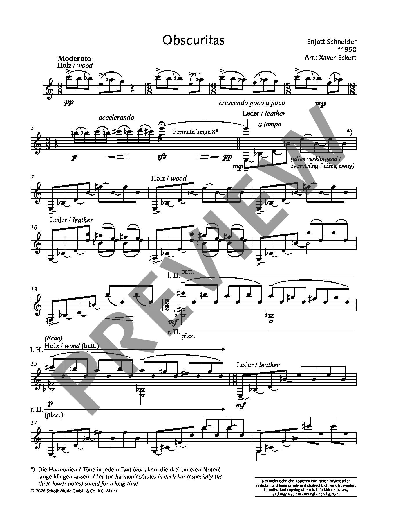 Sample 1 : Schneider, Enjott : Obscuritas, Dream Tableau for hammered dulcimer - Hackbrett - Schott Digital