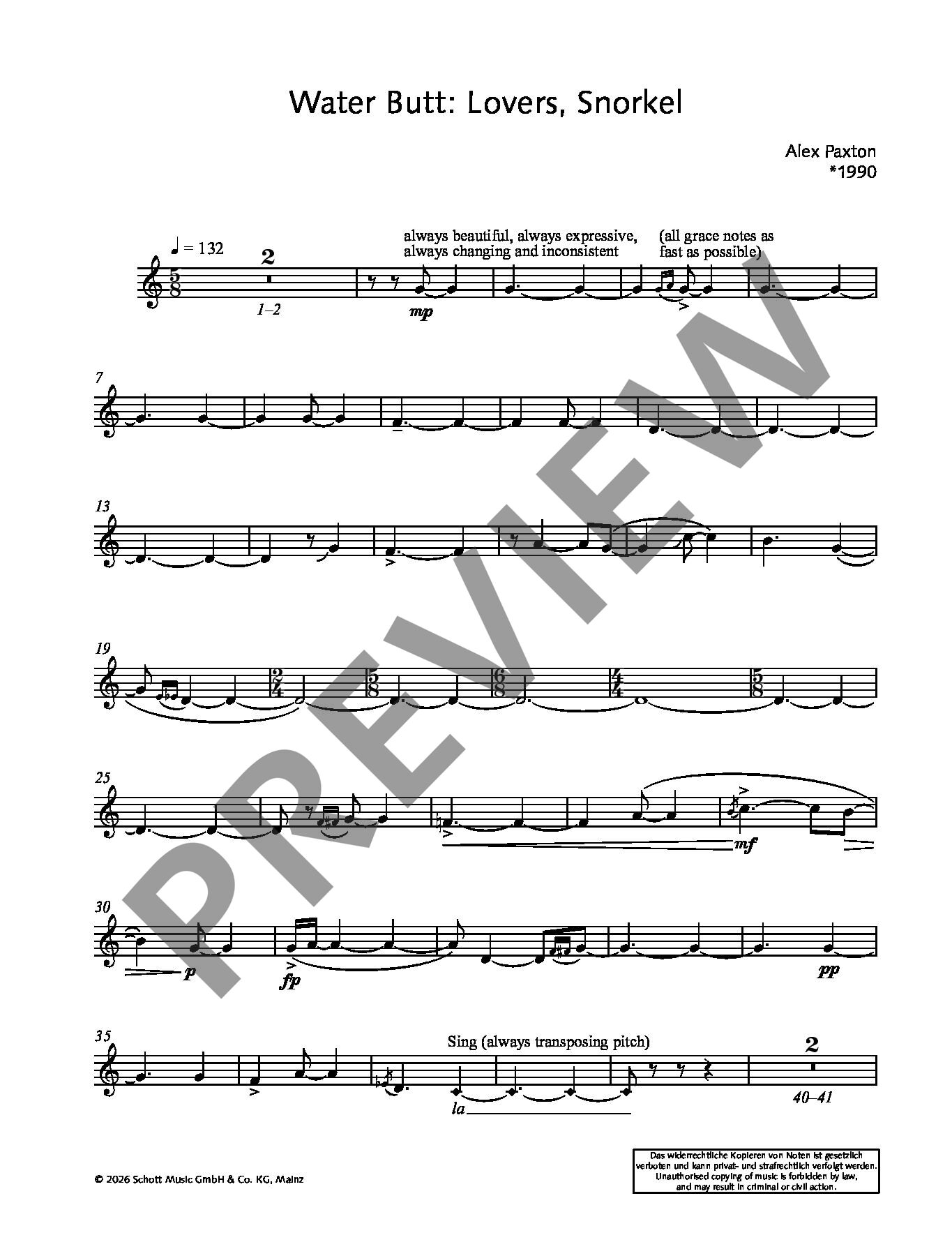 Sample 3 : Paxton, Alex : Water Butt: Lovers, Snorkel, for soprano saxophone and accordion - sopranosaxophone a