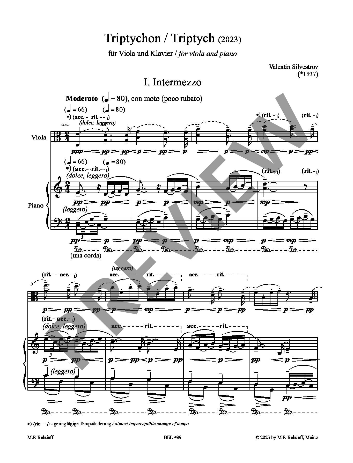 Sample 3 : Silvestrov, Valentin : Triptych, for viola and piano - viola and piano - Schott Digital