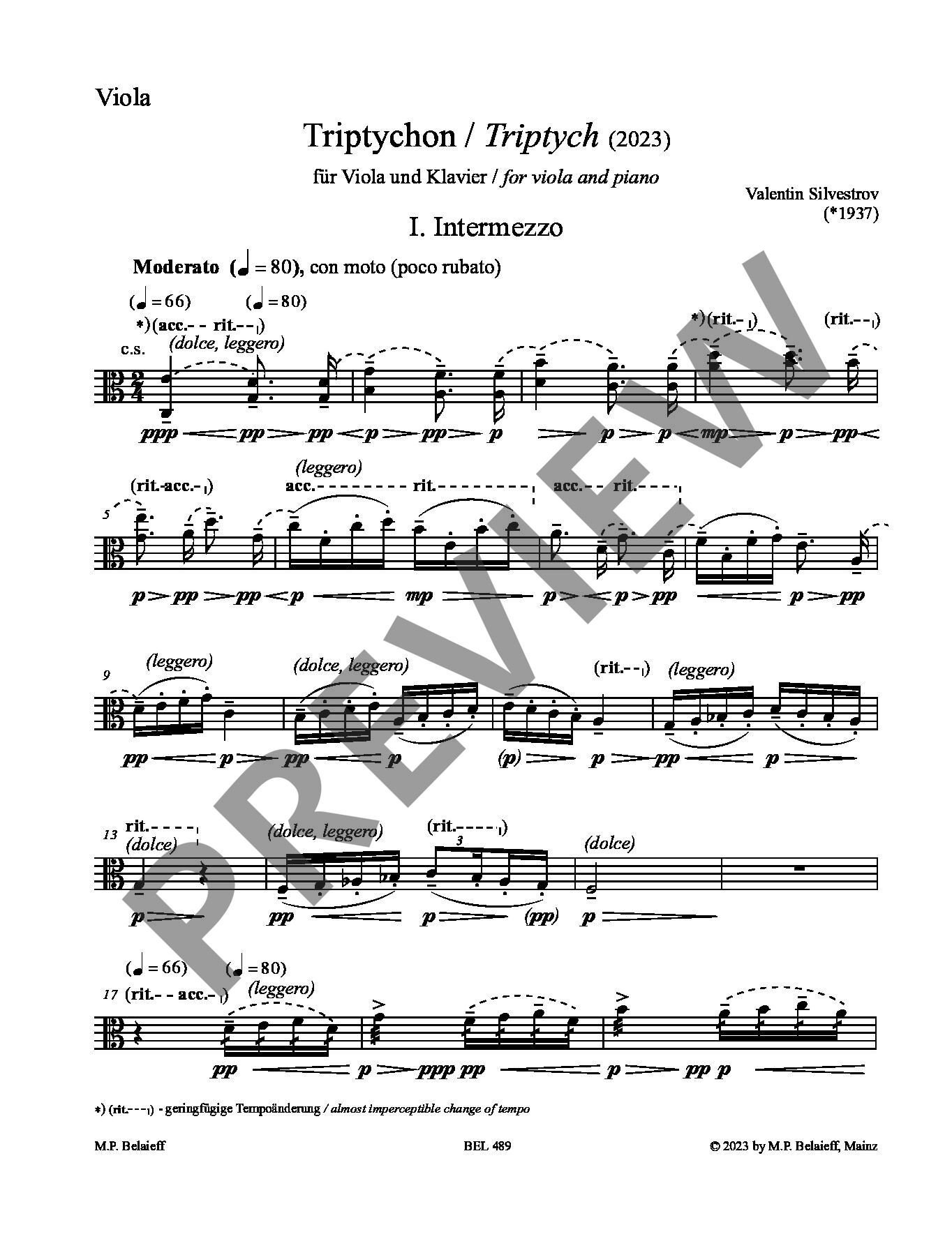 Sample 1 : Silvestrov, Valentin : Triptych, for viola and piano - viola and piano - Schott Digital