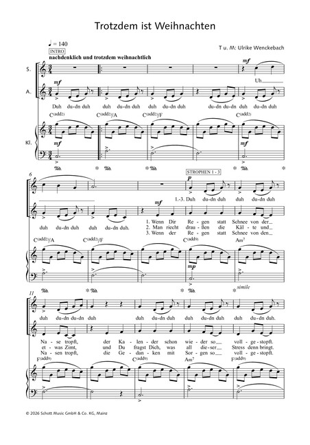 Wenckebach, Ulrike : Trotzdem ist Weihnachten,  - upper voices (SA) • piano - Schott Digital