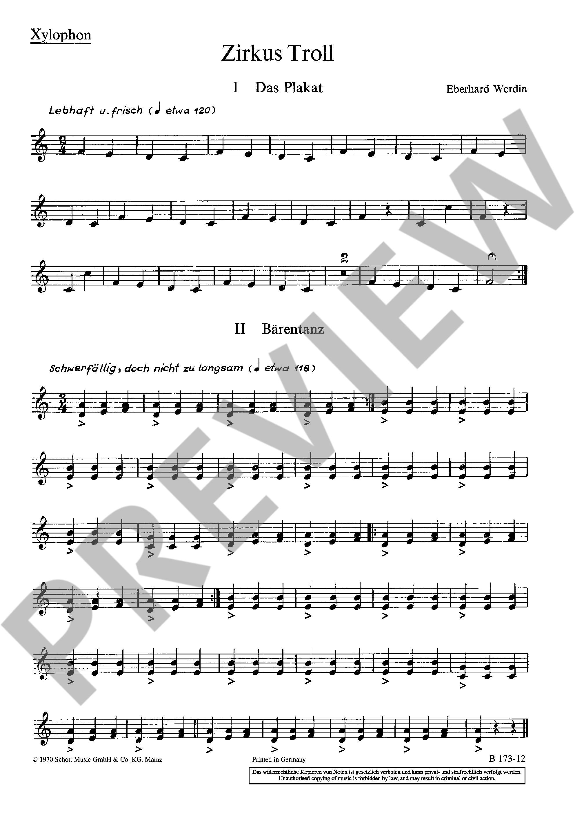 Sample 1 : Werdin, Eberhard : Zirkus Troll, Ein Spiel für Kinder - children's choir (SMez) with instruments (2