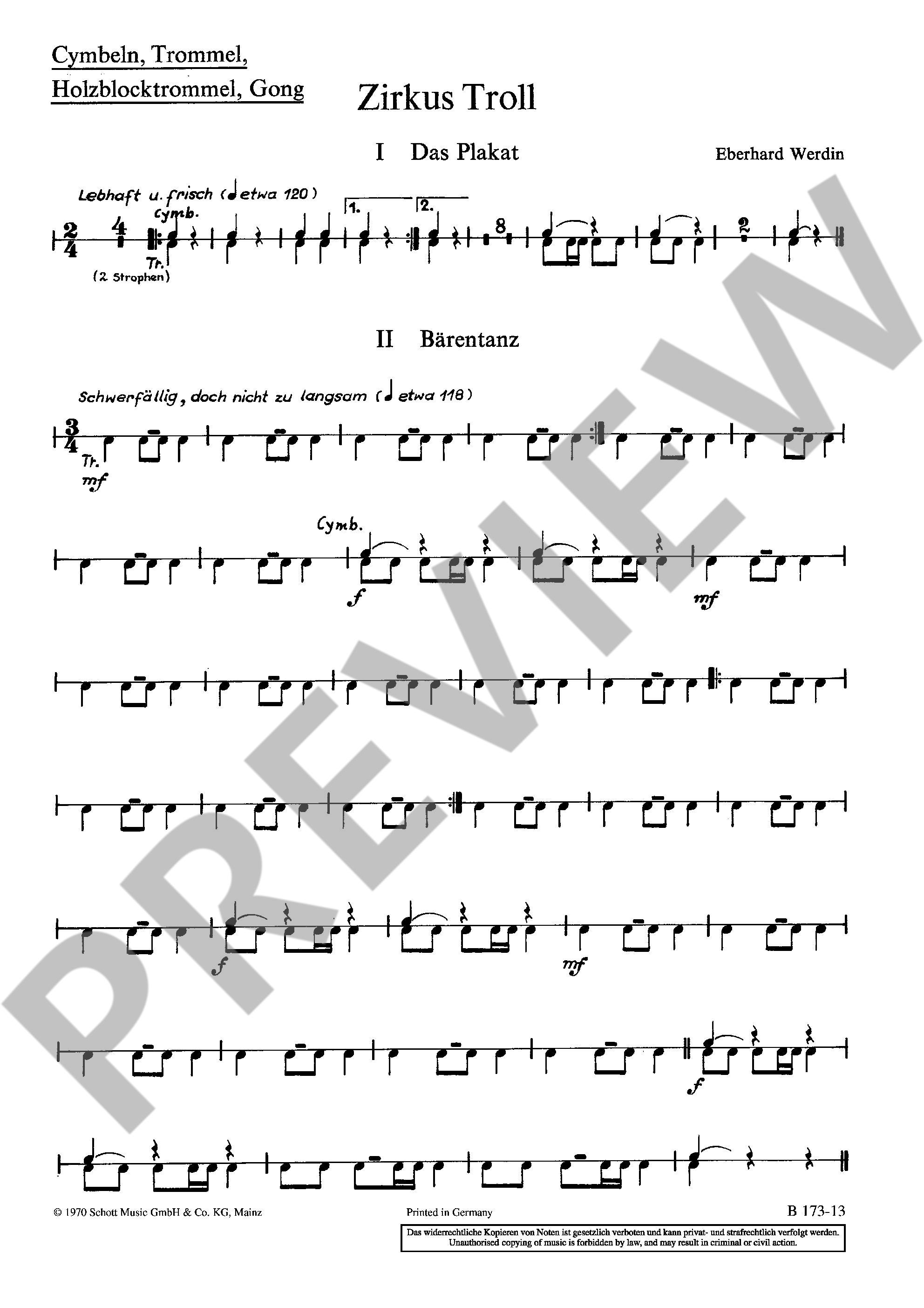 Sample 1 : Werdin, Eberhard : Zirkus Troll, Ein Spiel für Kinder - children's choir (SMez) with instruments (2