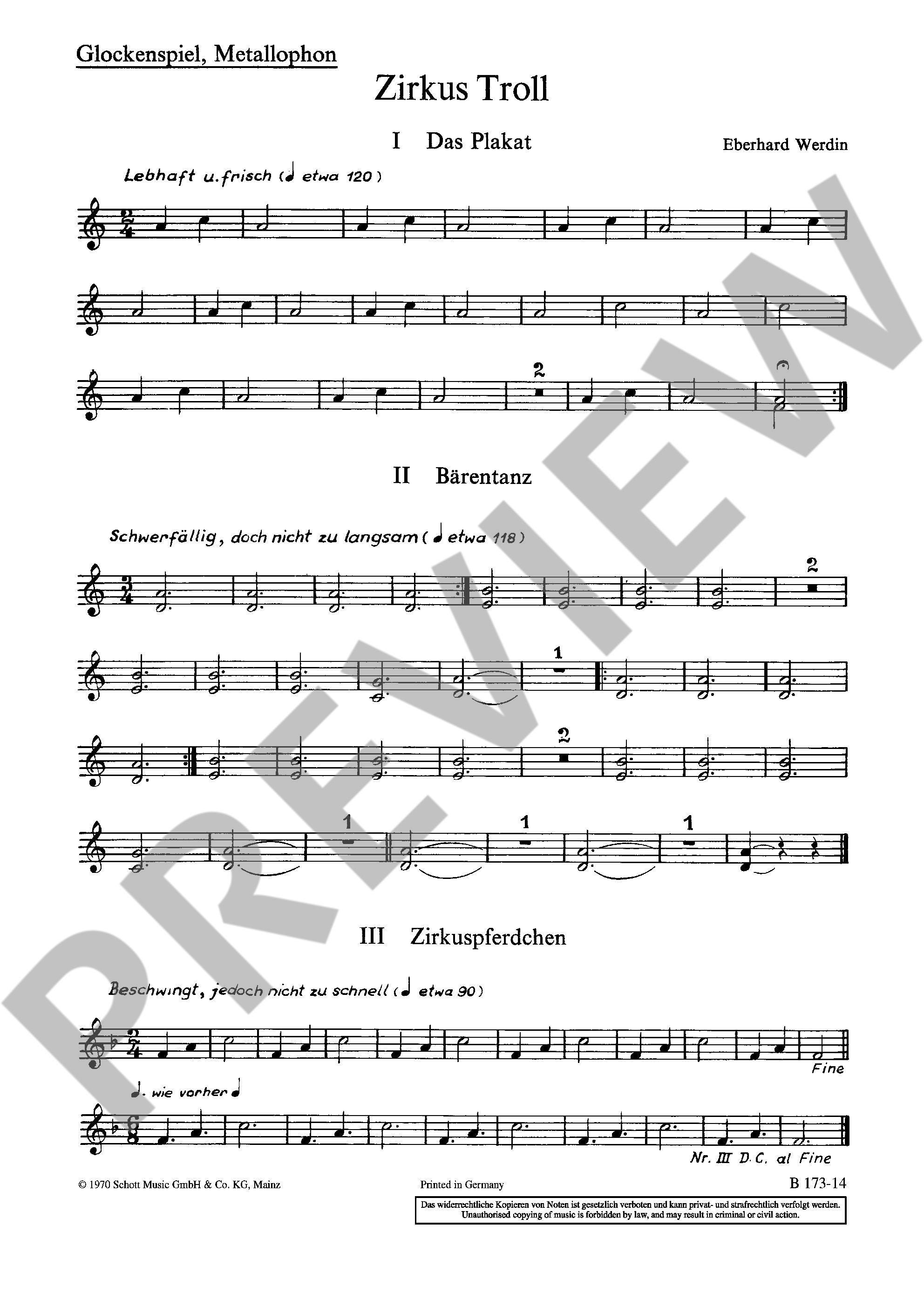 Sample 1 : Werdin, Eberhard : Zirkus Troll, Ein Spiel für Kinder - children's choir (SMez) with instruments (2