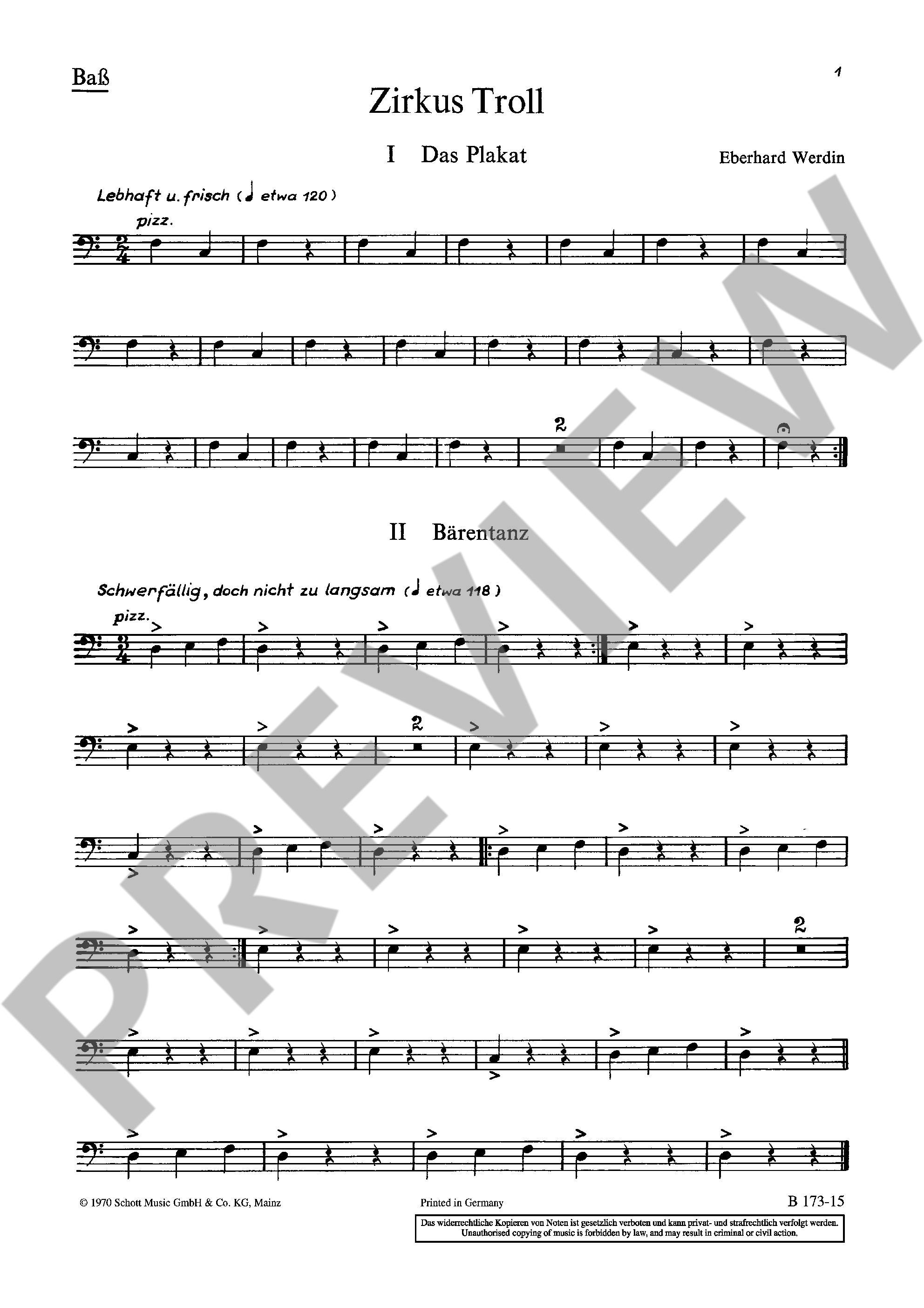 Sample 1 : Werdin, Eberhard : Zirkus Troll, Ein Spiel für Kinder - children's choir (SMez) with instruments (2
