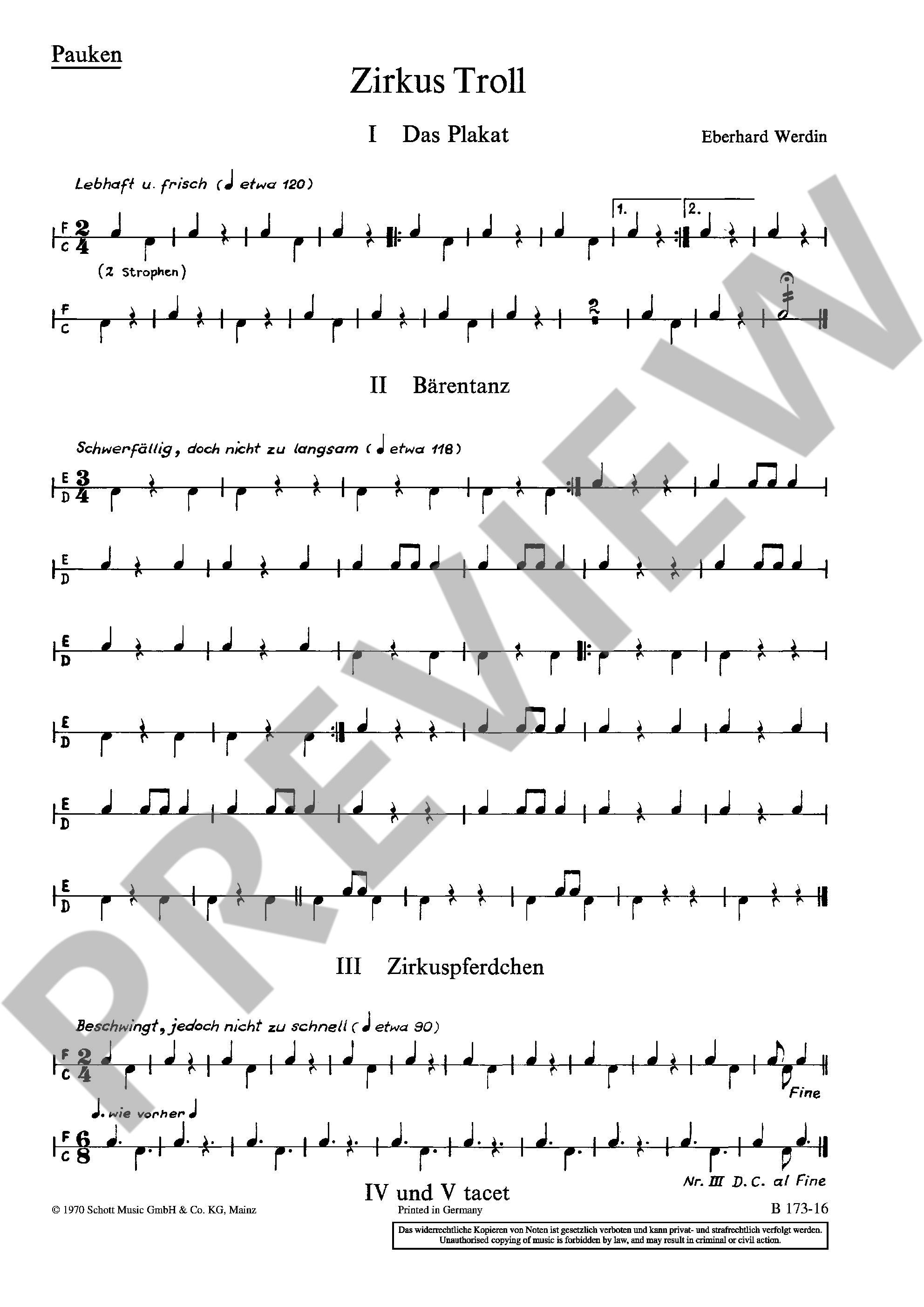 Sample 1 : Werdin, Eberhard : Zirkus Troll, Ein Spiel für Kinder - children's choir (SMez) with instruments (2