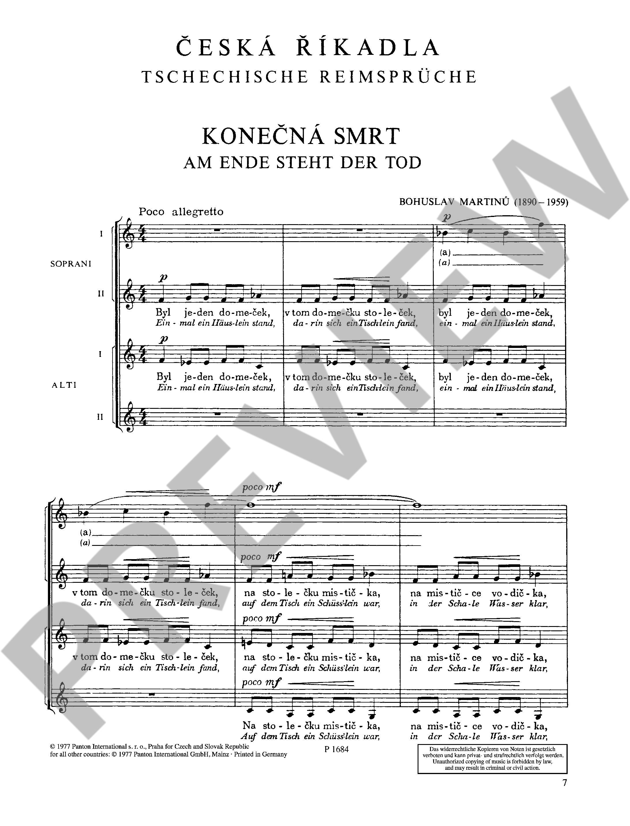 Sample 1 : Martinu, Bohuslav : Czech Nursery Rhymes,  - female choir a cappella - Schott Digital